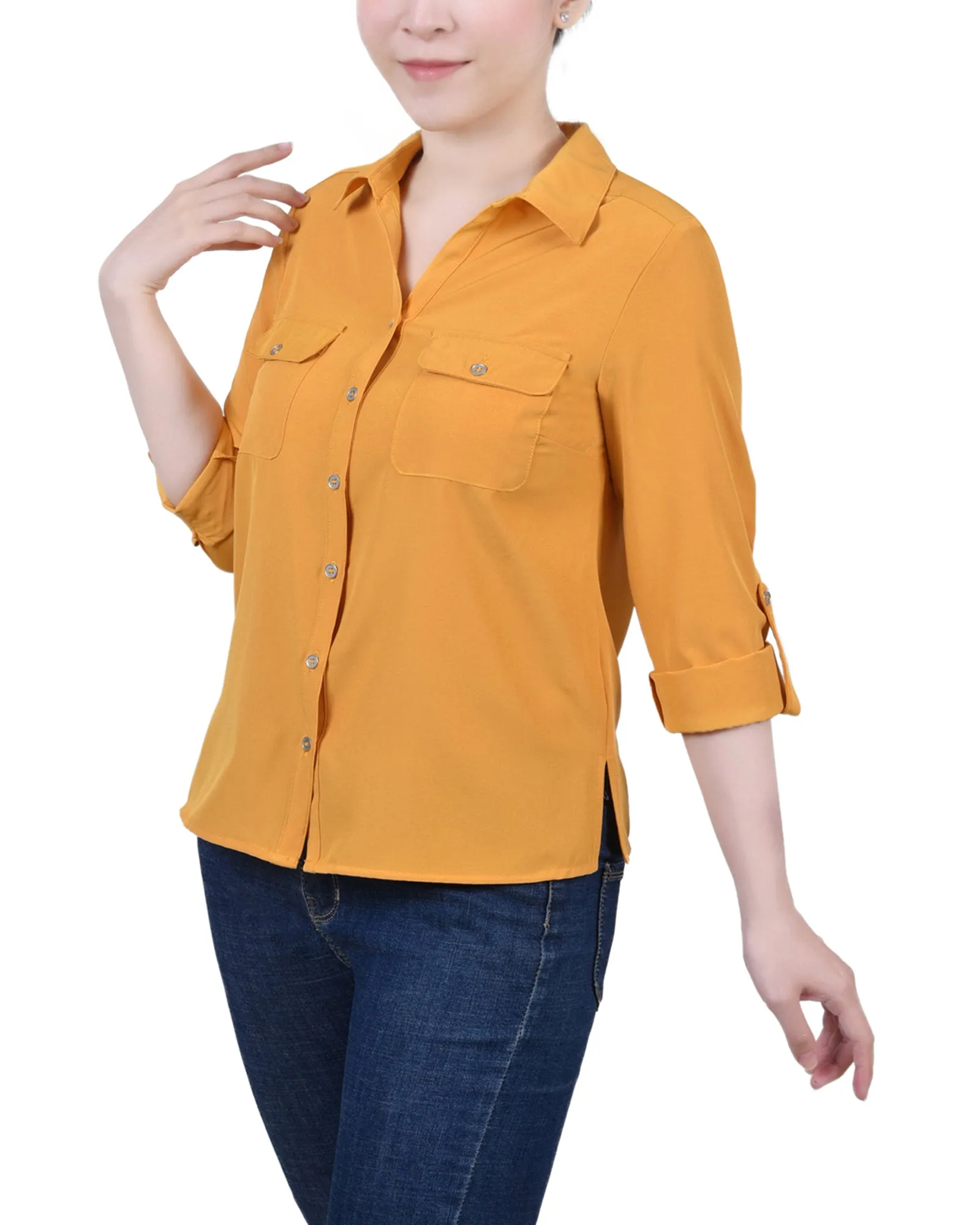 Blouse à encolure roulée 3/4 avec poches