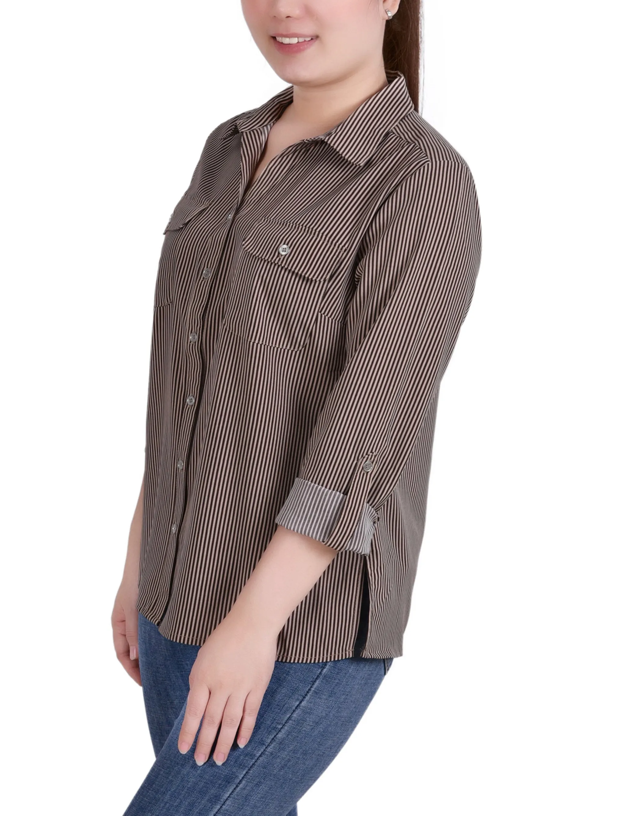 Blouse à encolure roulée 3/4 avec poches