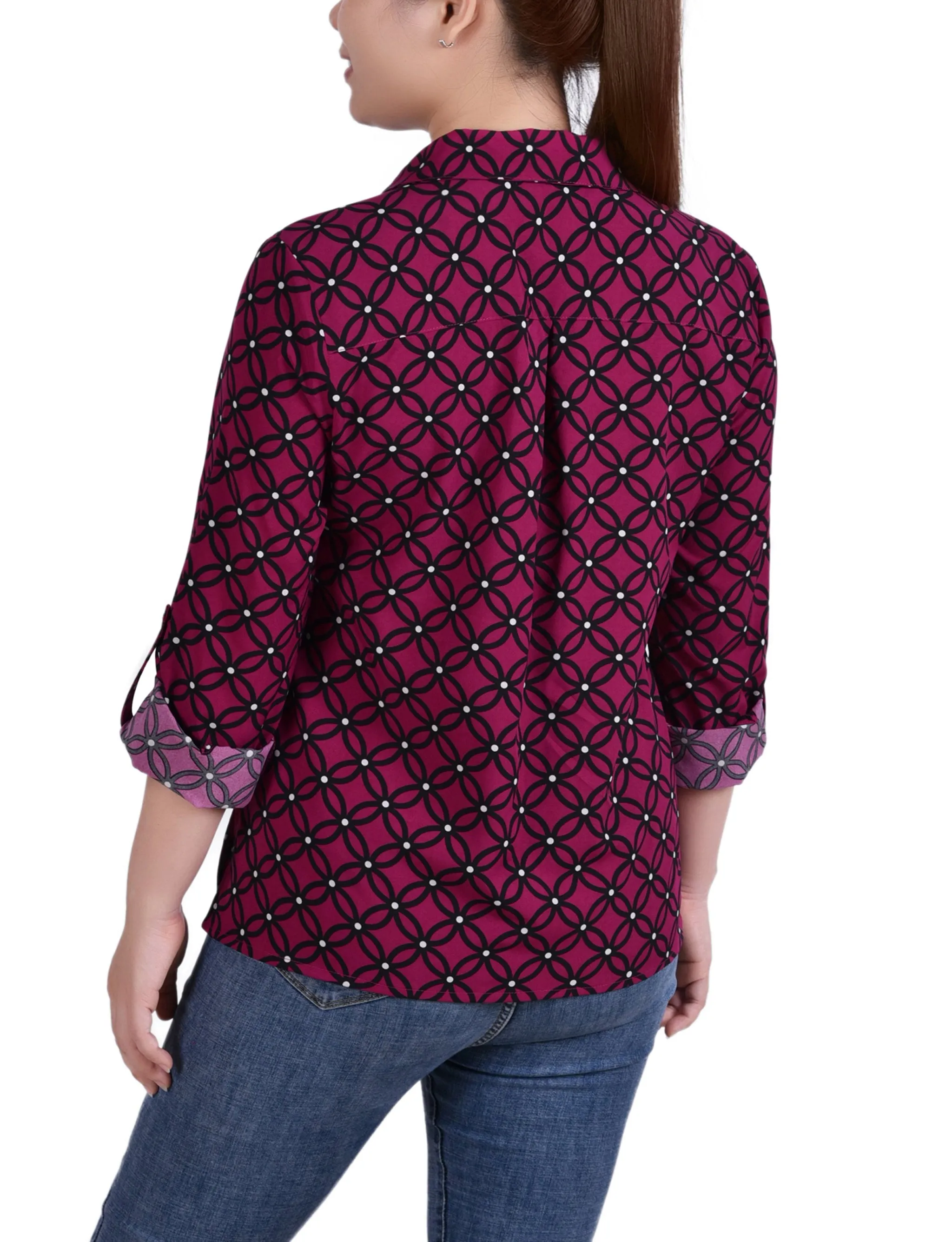 Blouse à encolure roulée 3/4 avec poches