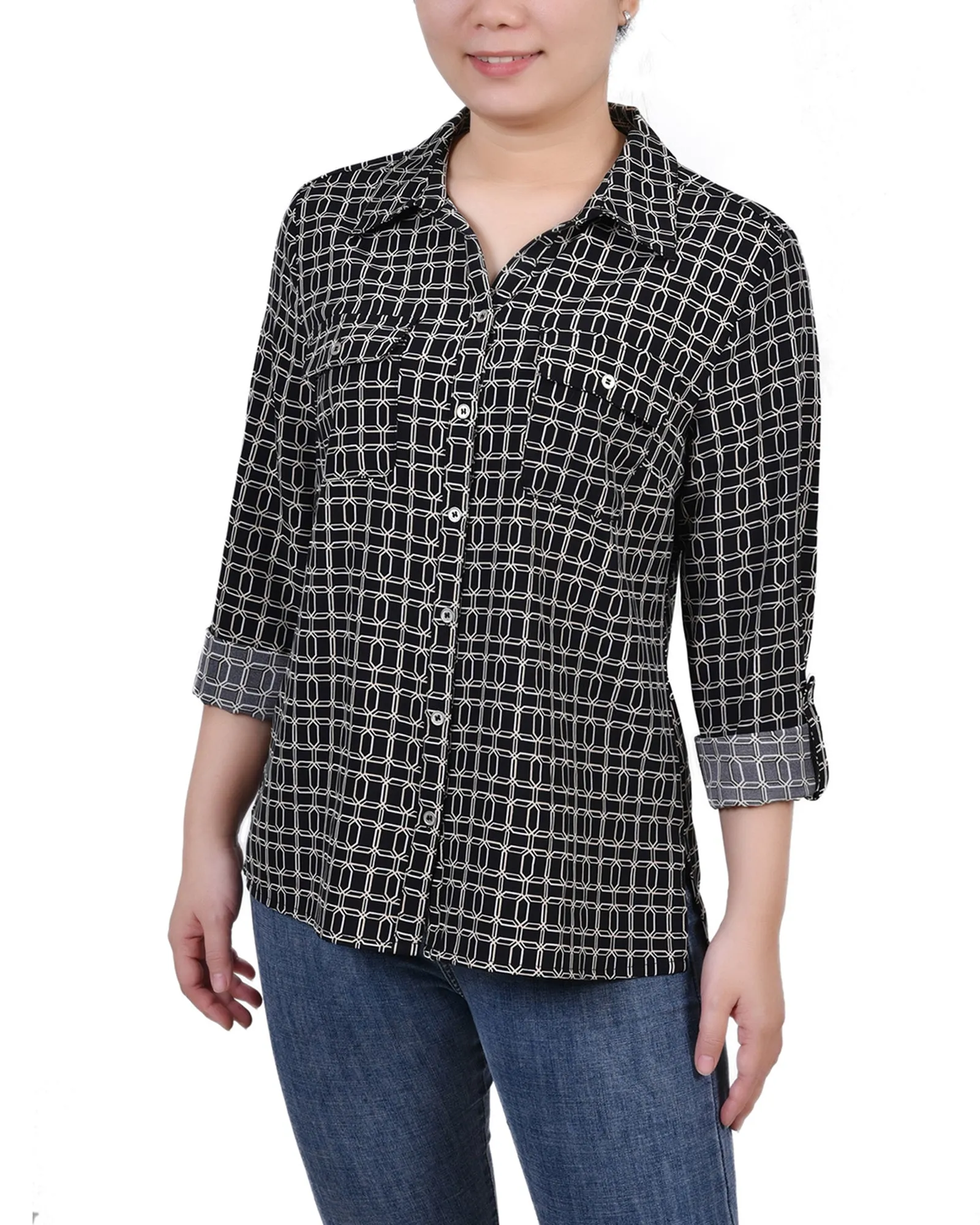 Blouse à encolure roulée 3/4 avec poches