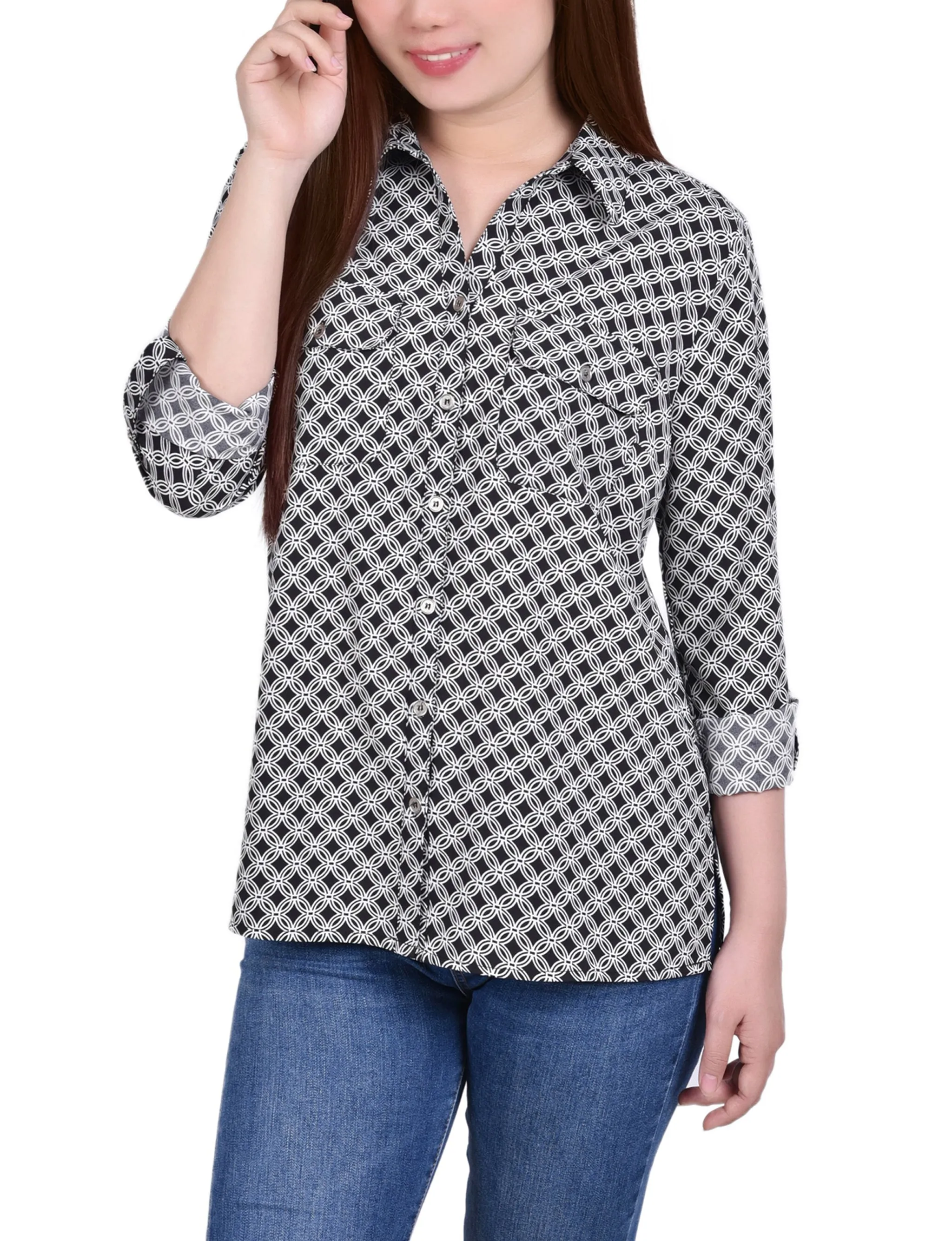 Blouse à encolure roulée 3/4 avec poches
