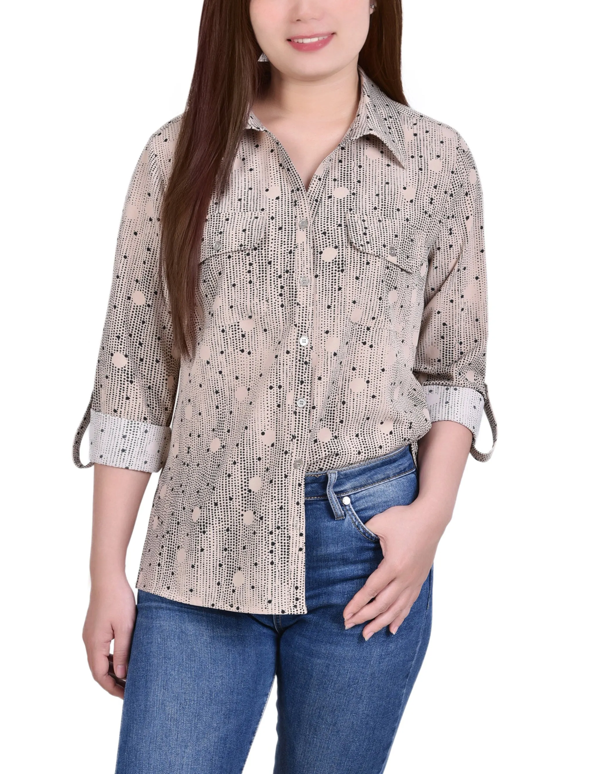 Blouse à encolure roulée 3/4 avec poches
