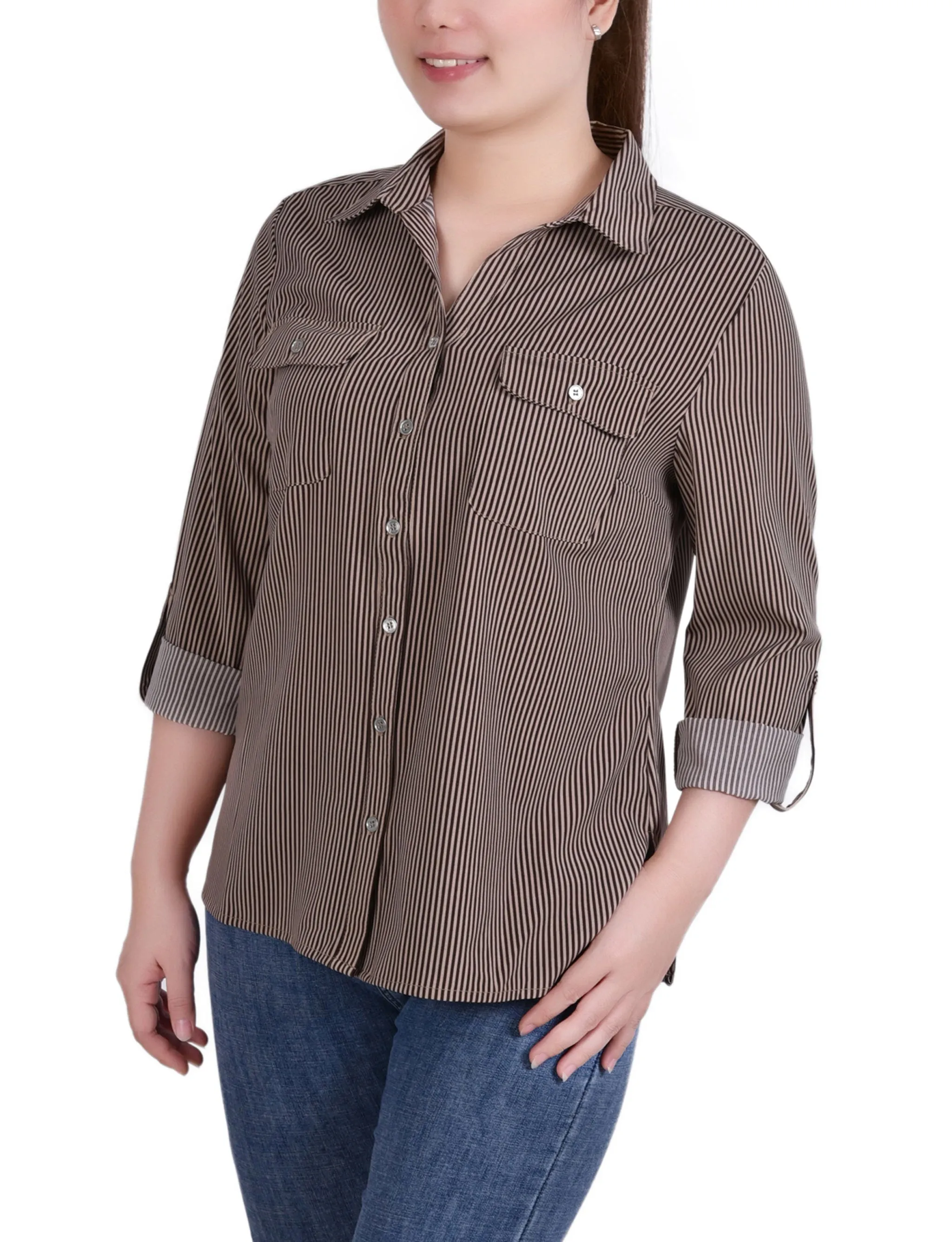 Blouse à encolure roulée 3/4 avec poches