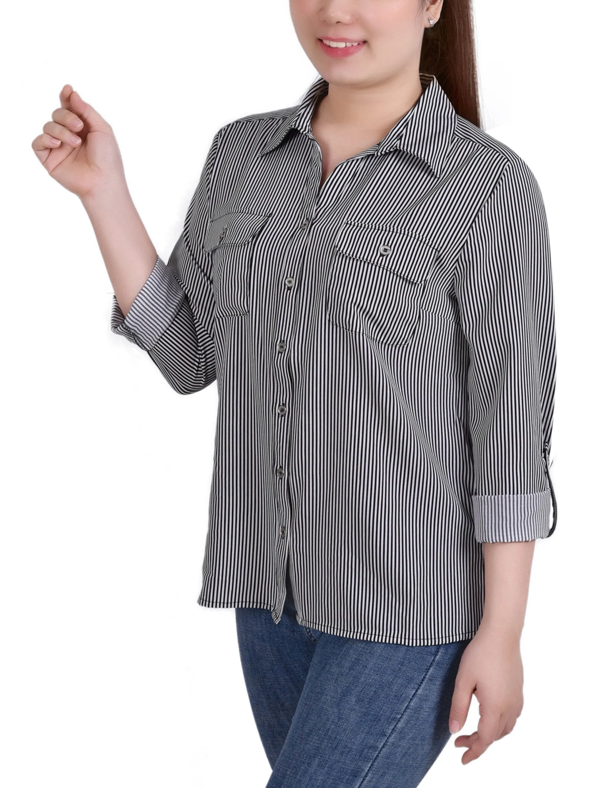 Blouse à encolure roulée 3/4 avec poches