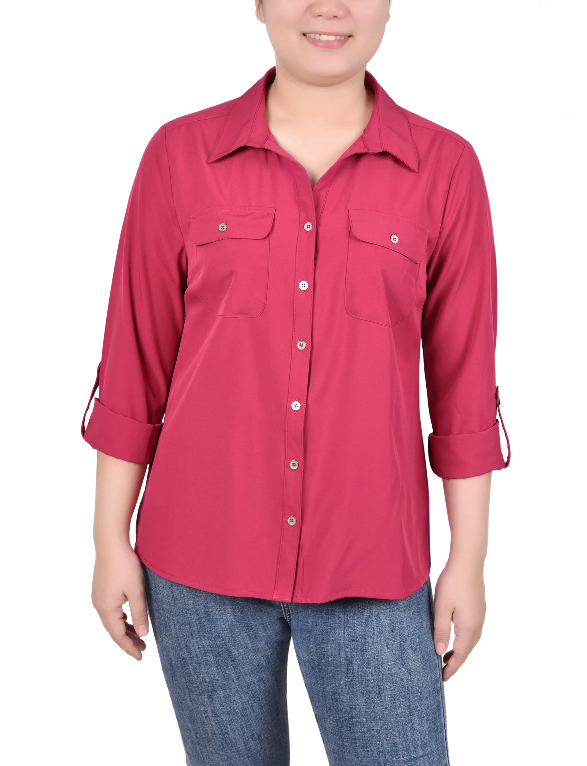 Blouse à encolure roulée 3/4 avec poches