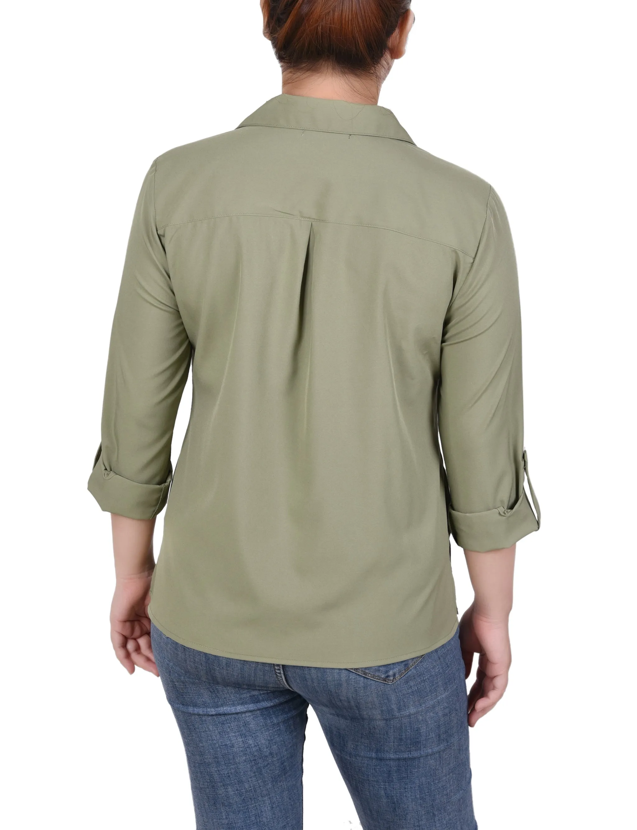 Blouse à encolure roulée 3/4 avec poches