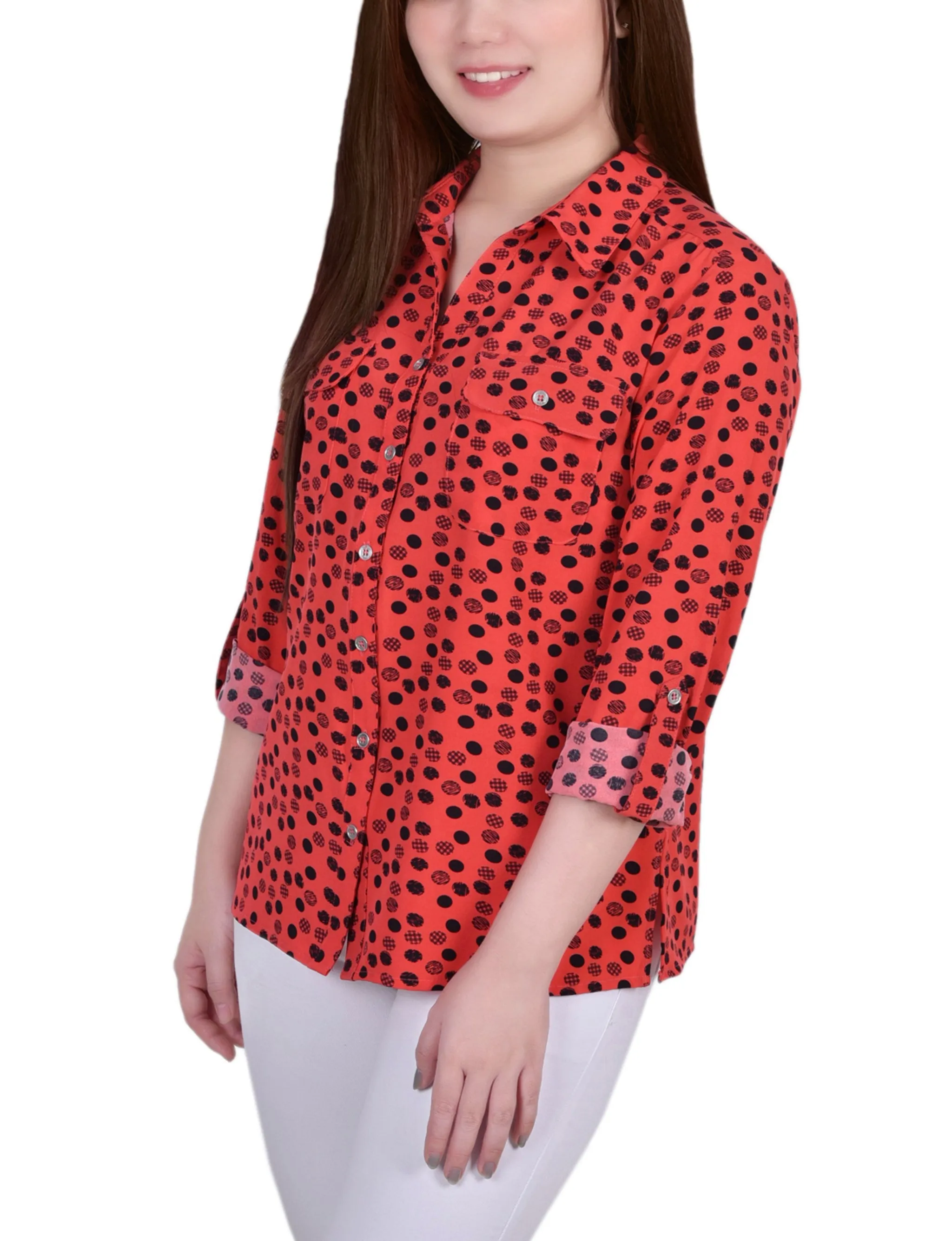 Blouse à encolure roulée 3/4 avec poches