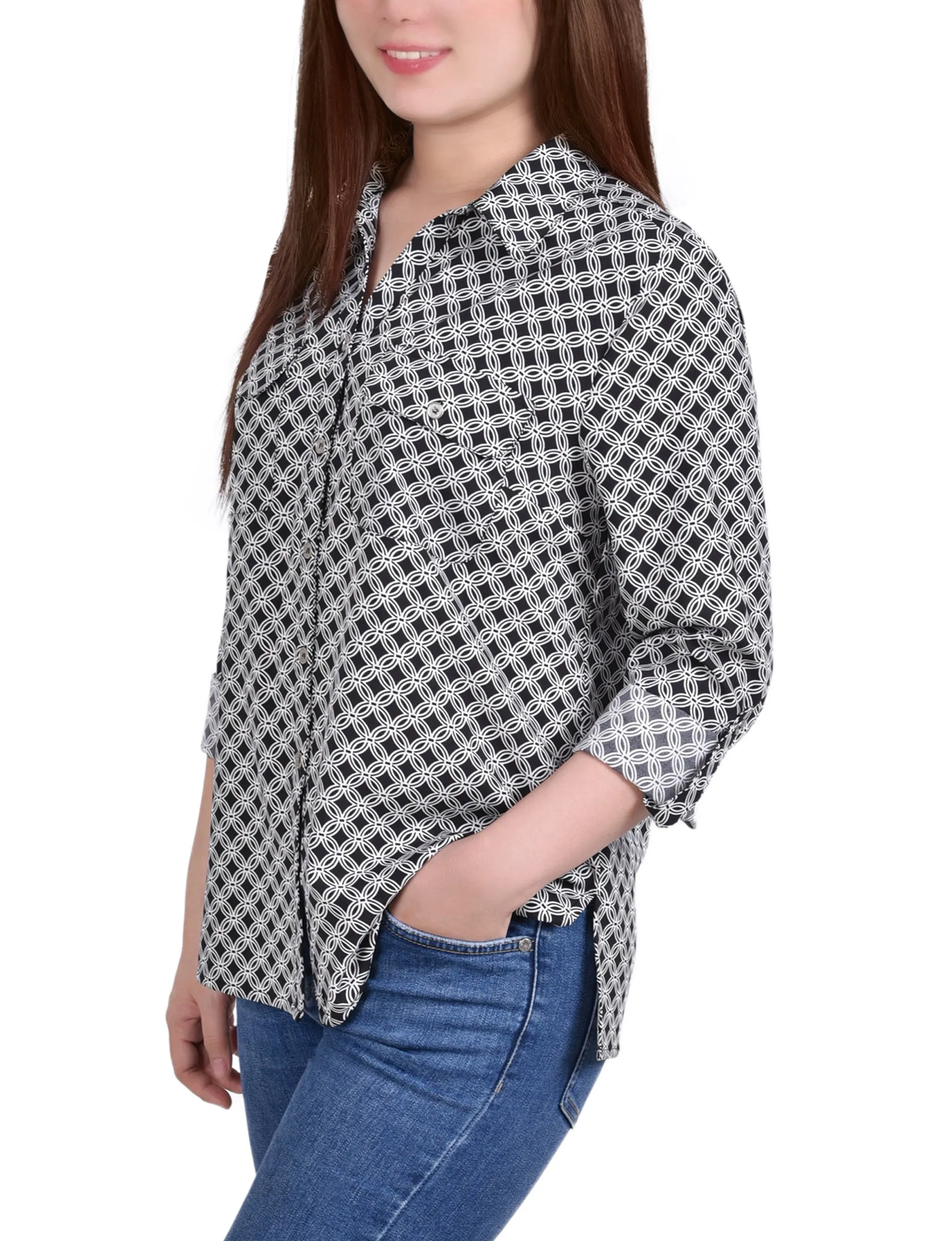 Blouse à encolure roulée 3/4 avec poches