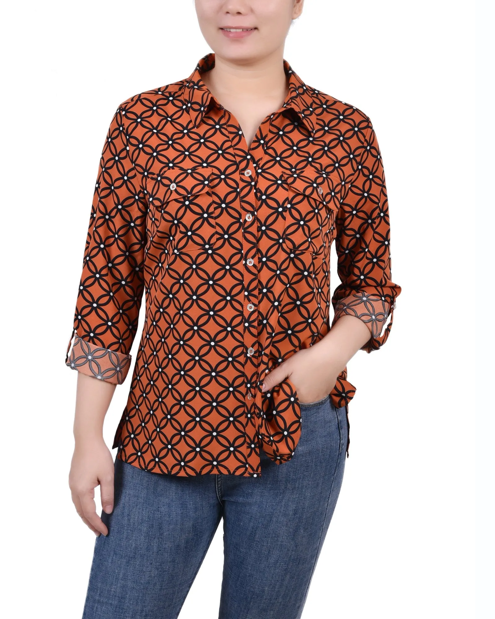 Blouse à encolure roulée 3/4 avec poches