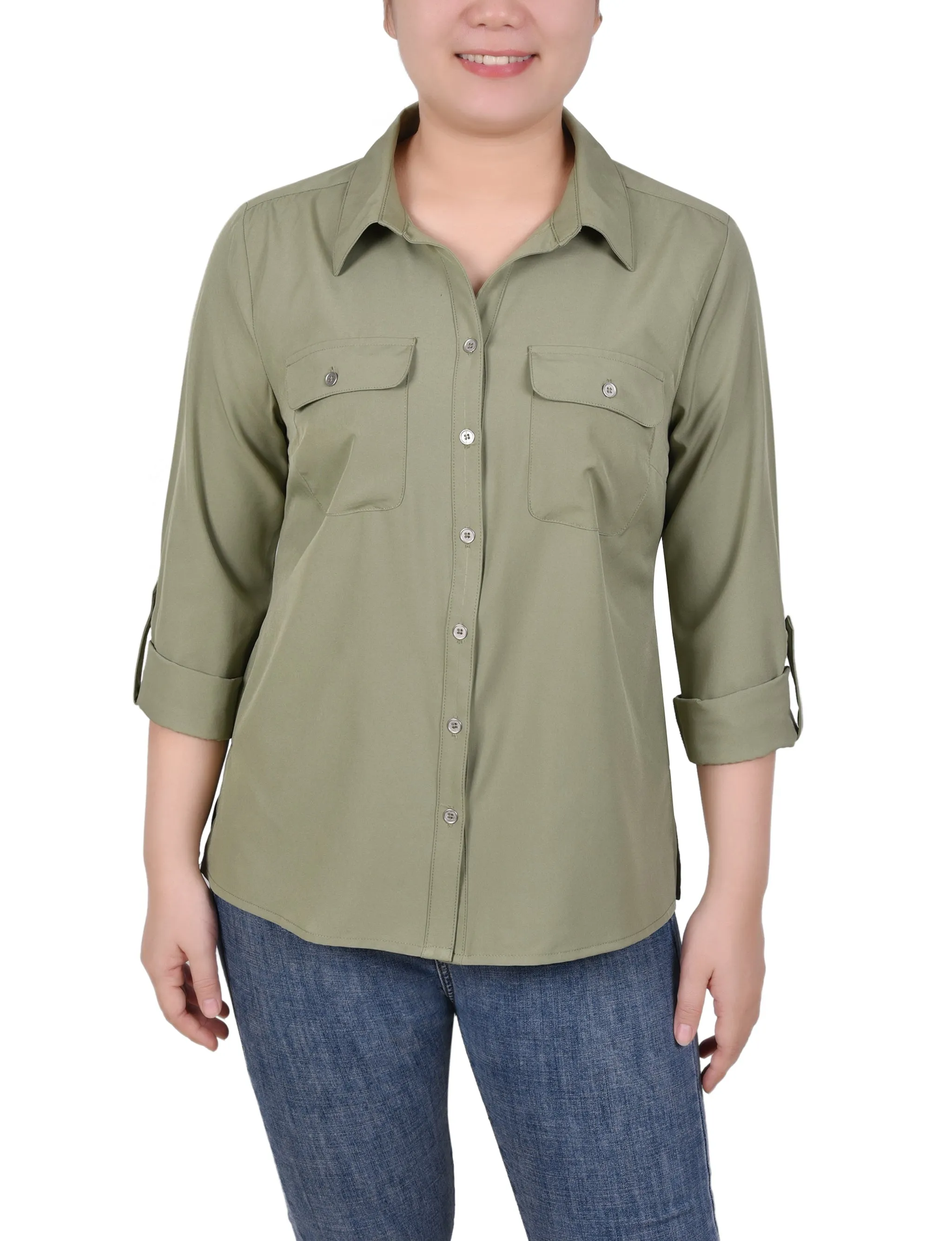 Blouse à encolure roulée 3/4 avec poches