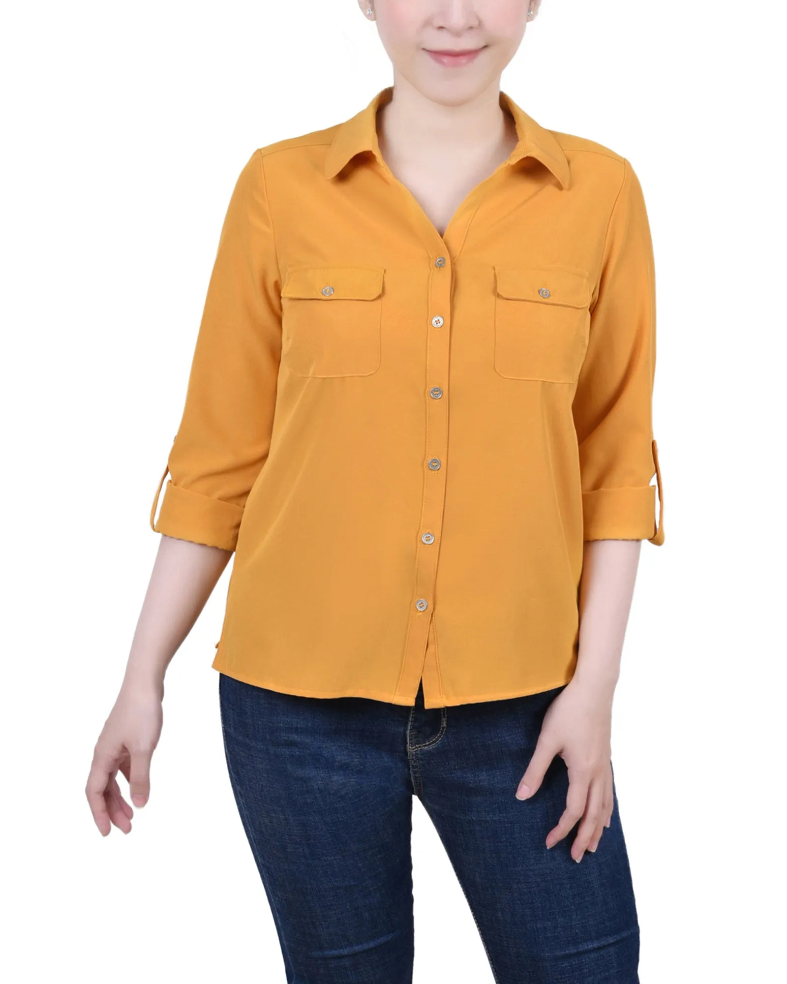Blouse à encolure roulée 3/4 avec poches