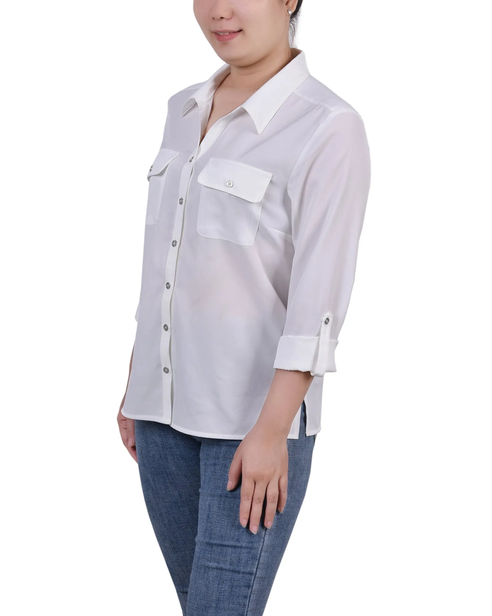 Blouse à encolure roulée 3/4 avec poches