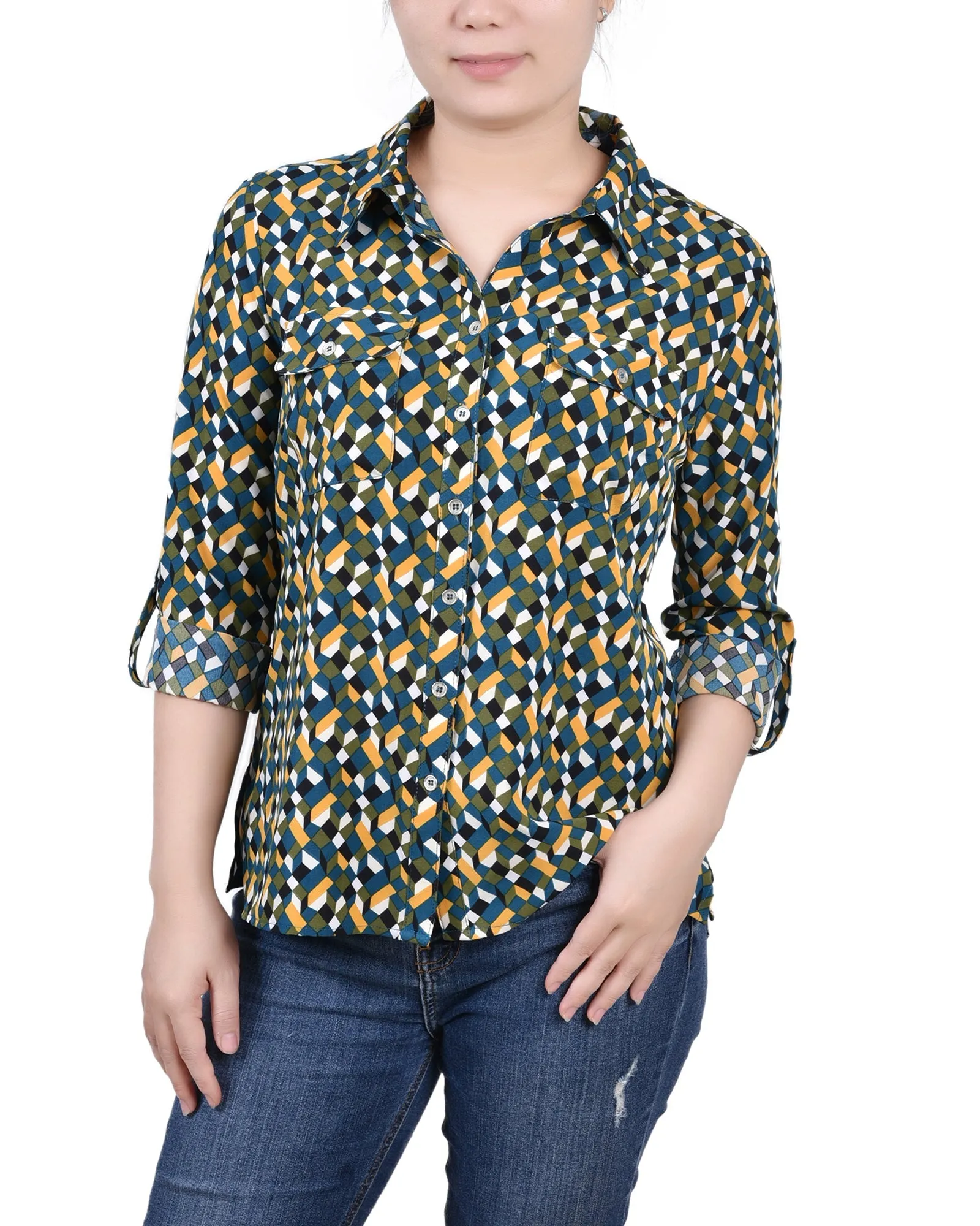 Blouse à encolure roulée 3/4 avec poches