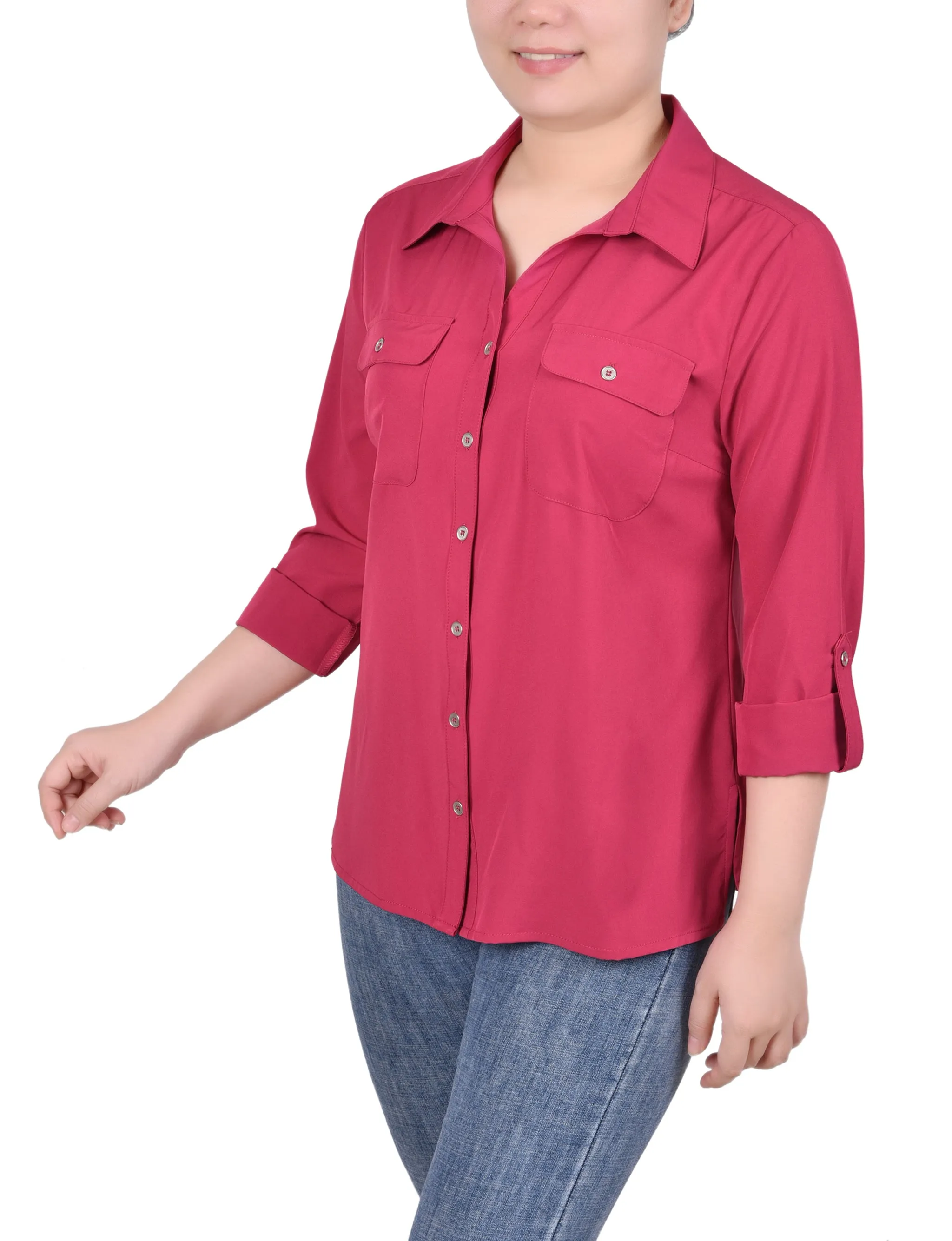 Blouse à encolure roulée 3/4 avec poches