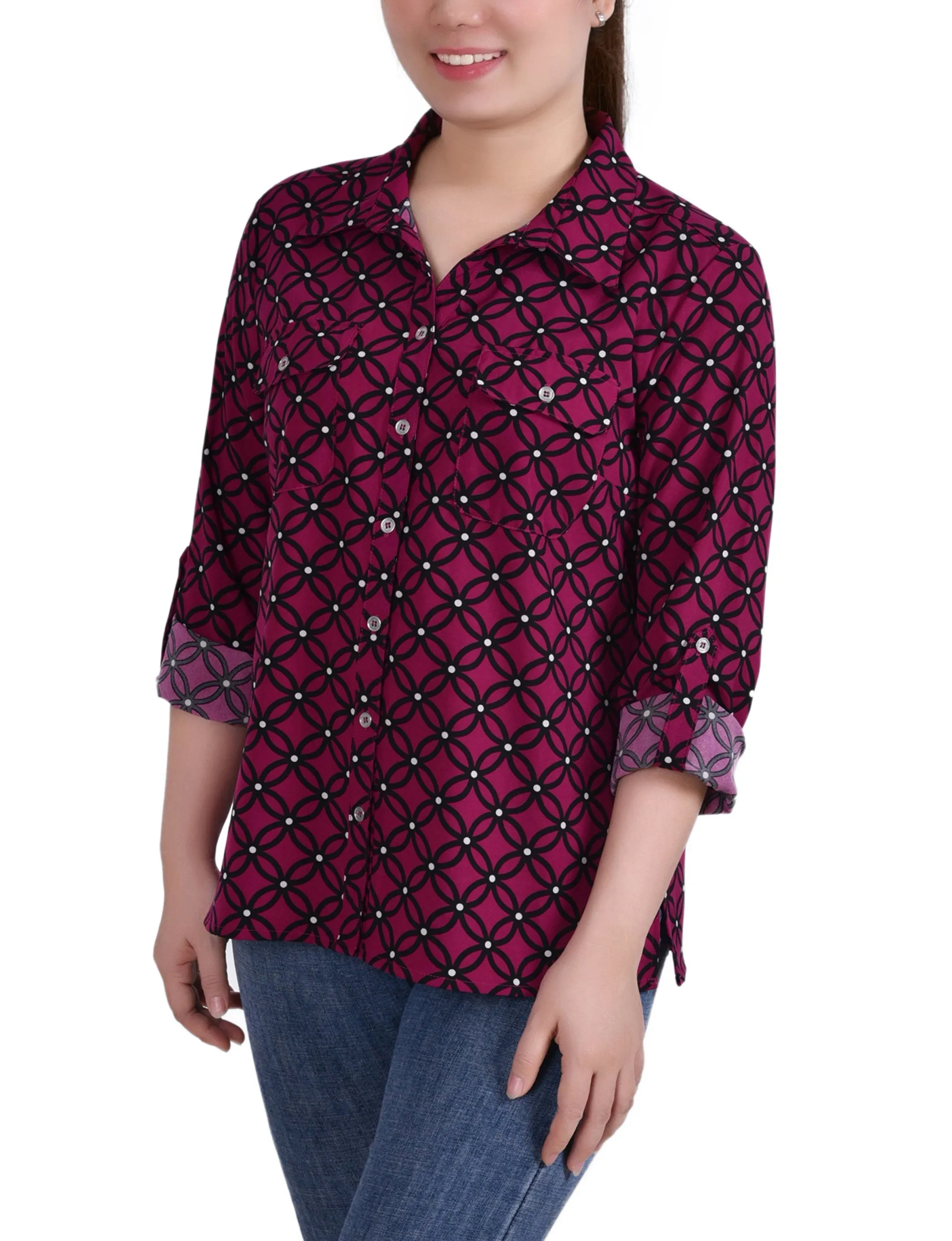 Blouse à encolure roulée 3/4 avec poches