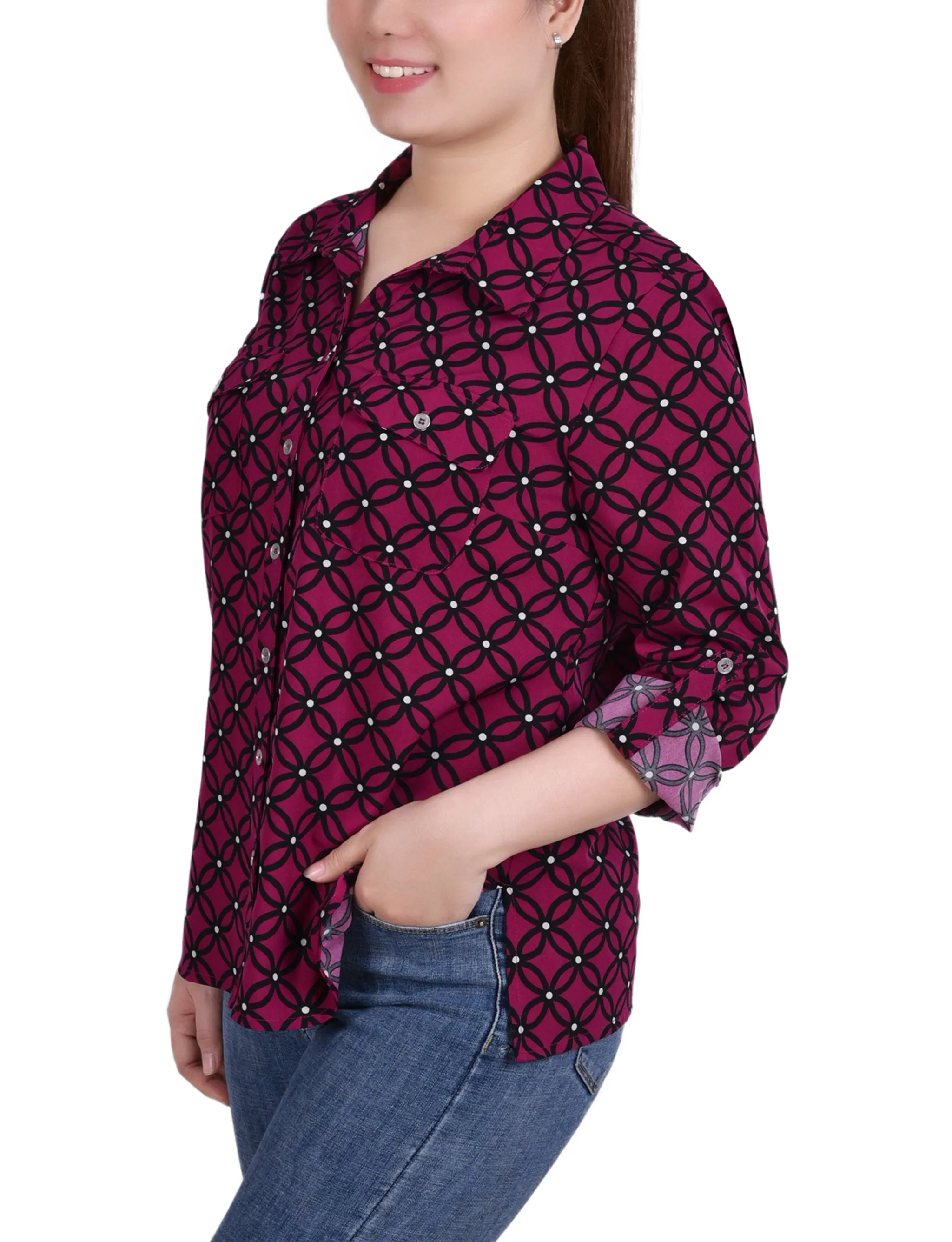 Blouse à encolure roulée 3/4 avec poches
