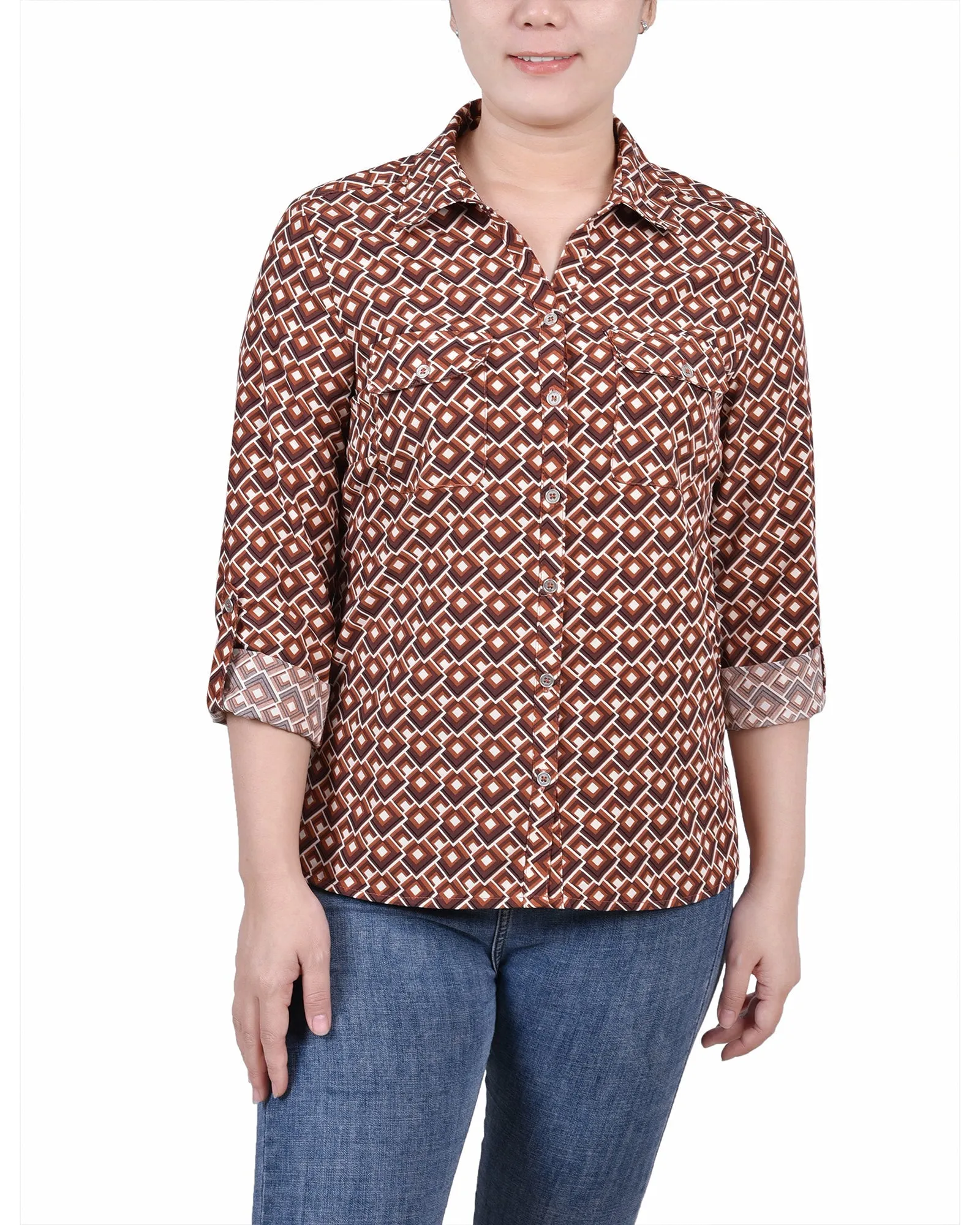Blouse à encolure roulée 3/4 avec poches