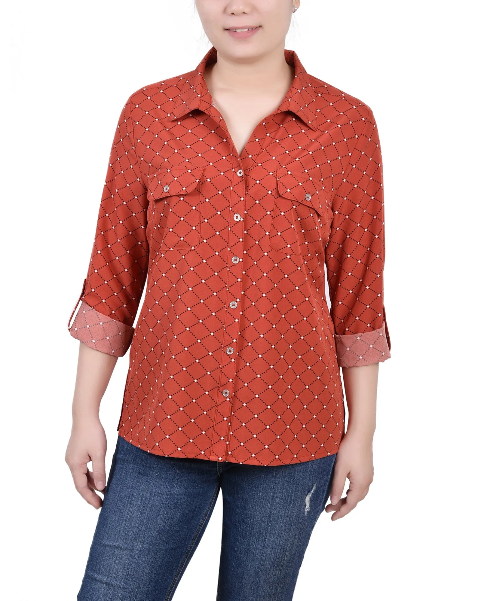 Blouse à encolure roulée 3/4 avec poches