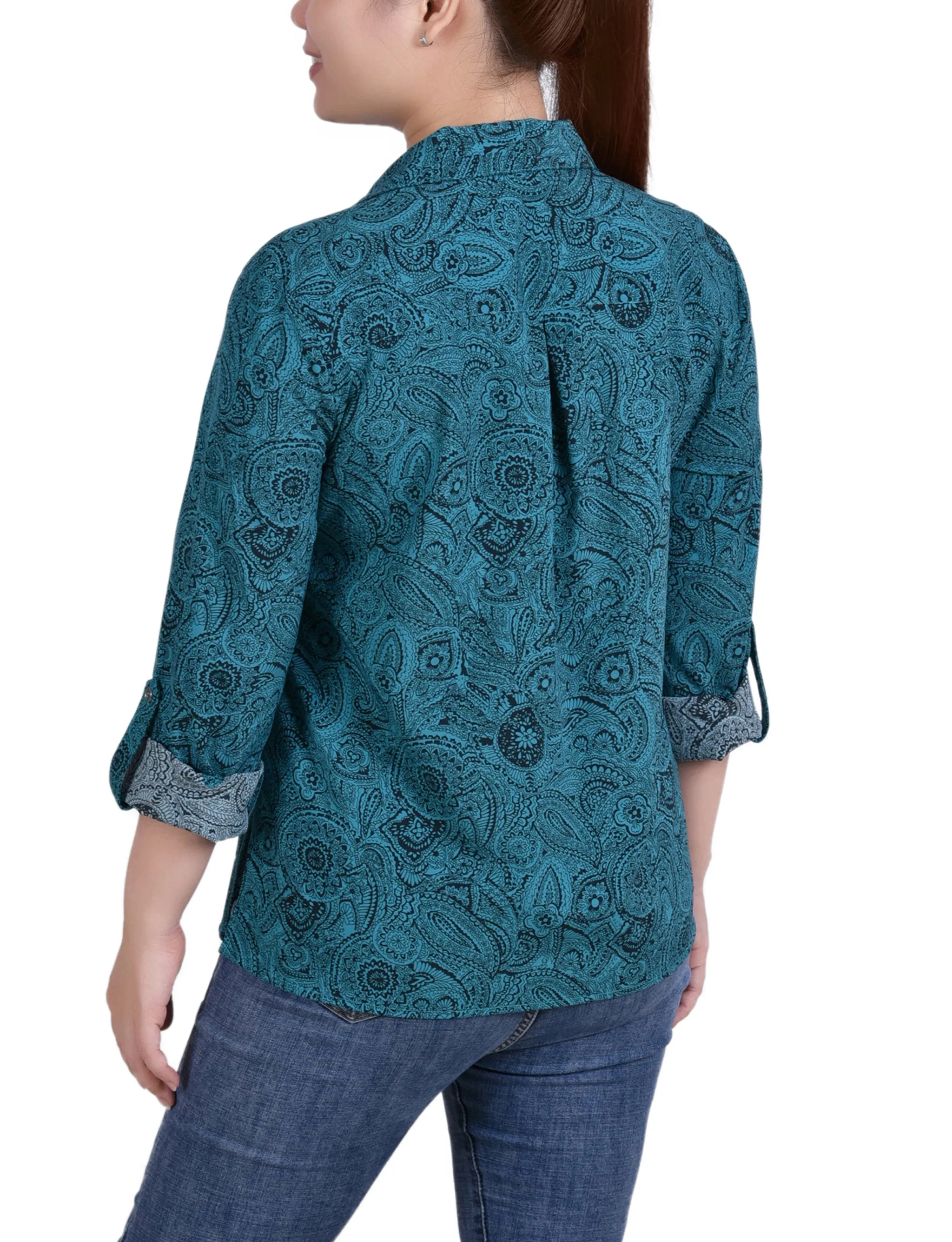 Blouse à encolure roulée 3/4 avec poches