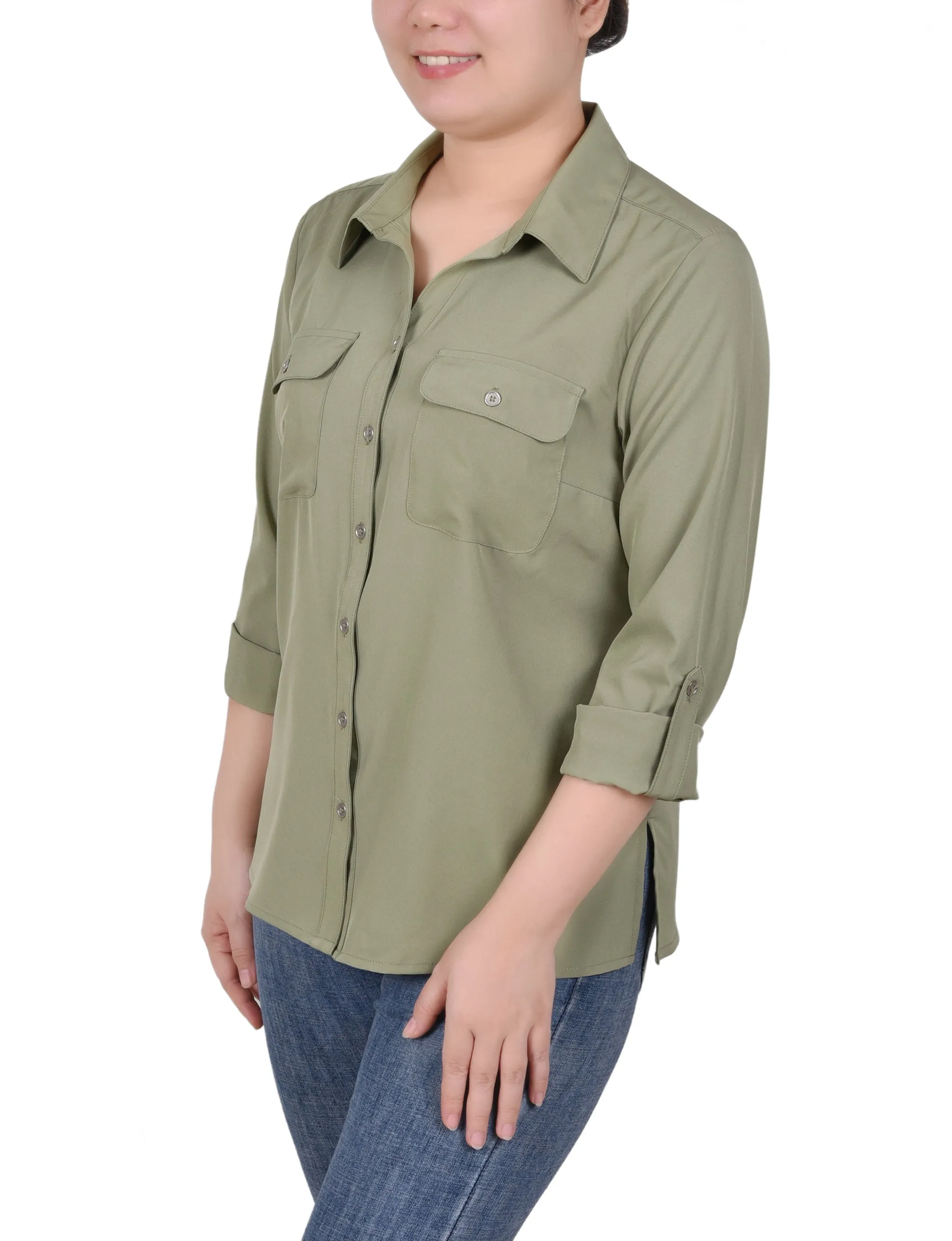 Blouse à encolure roulée 3/4 avec poches