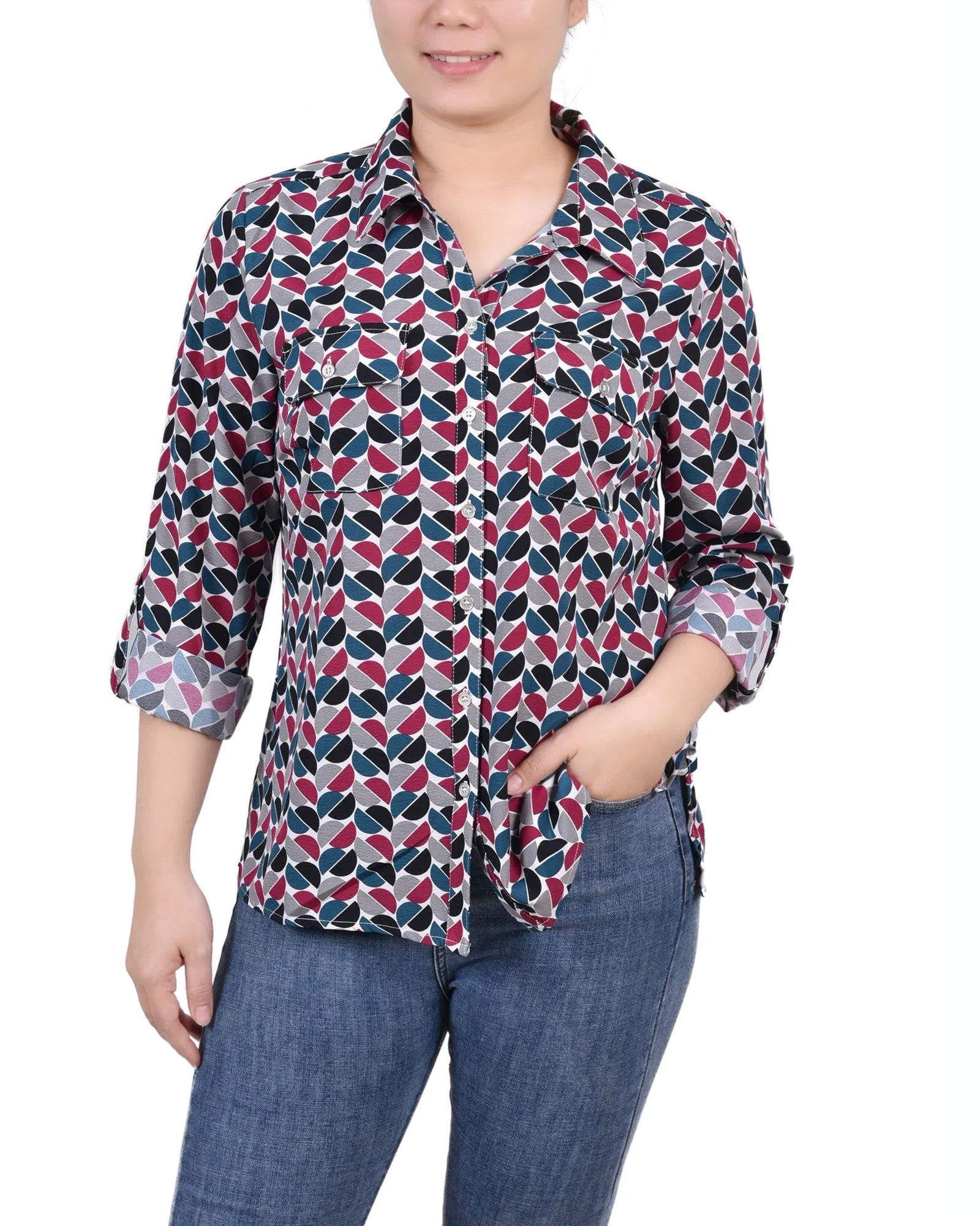 Blouse à encolure roulée 3/4 avec poches