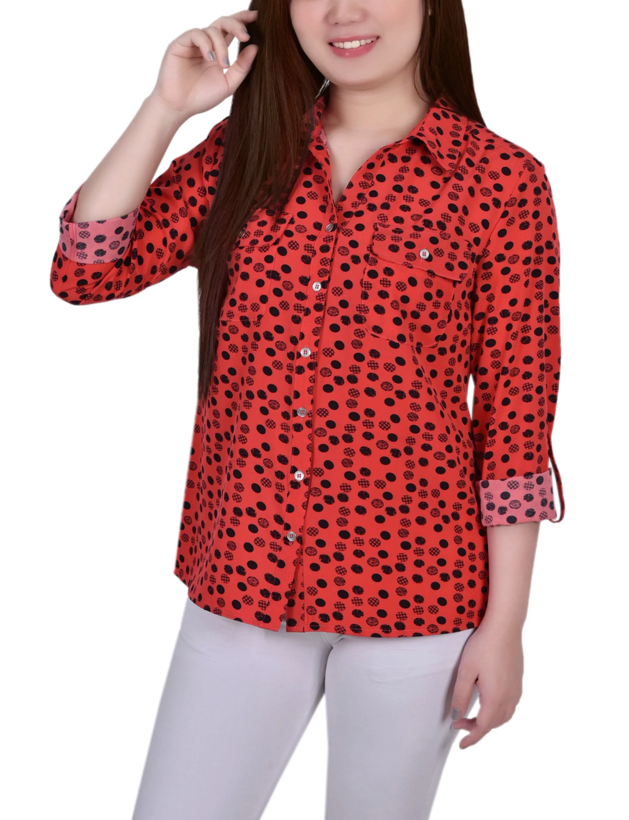 Blouse à encolure roulée 3/4 avec poches