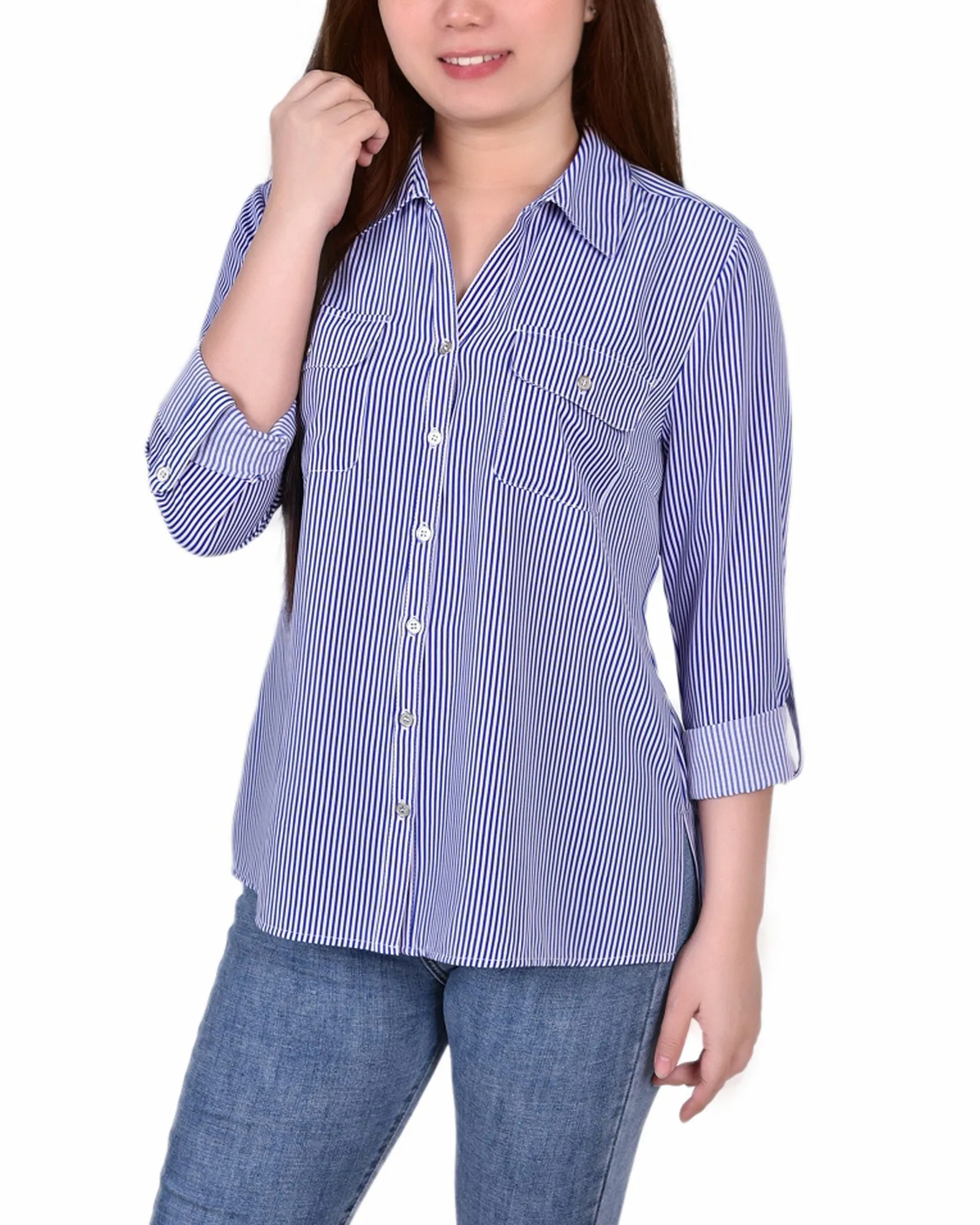 Blouse à encolure roulée 3/4 avec poches