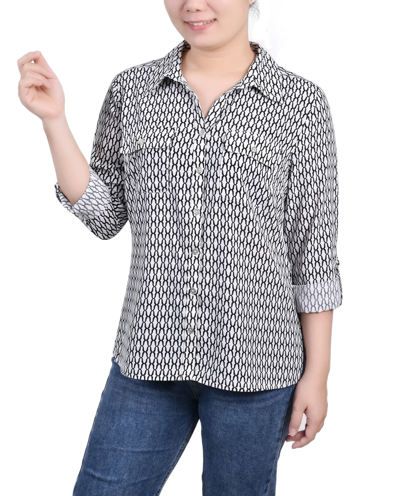 Blouse à encolure roulée 3/4 avec poches