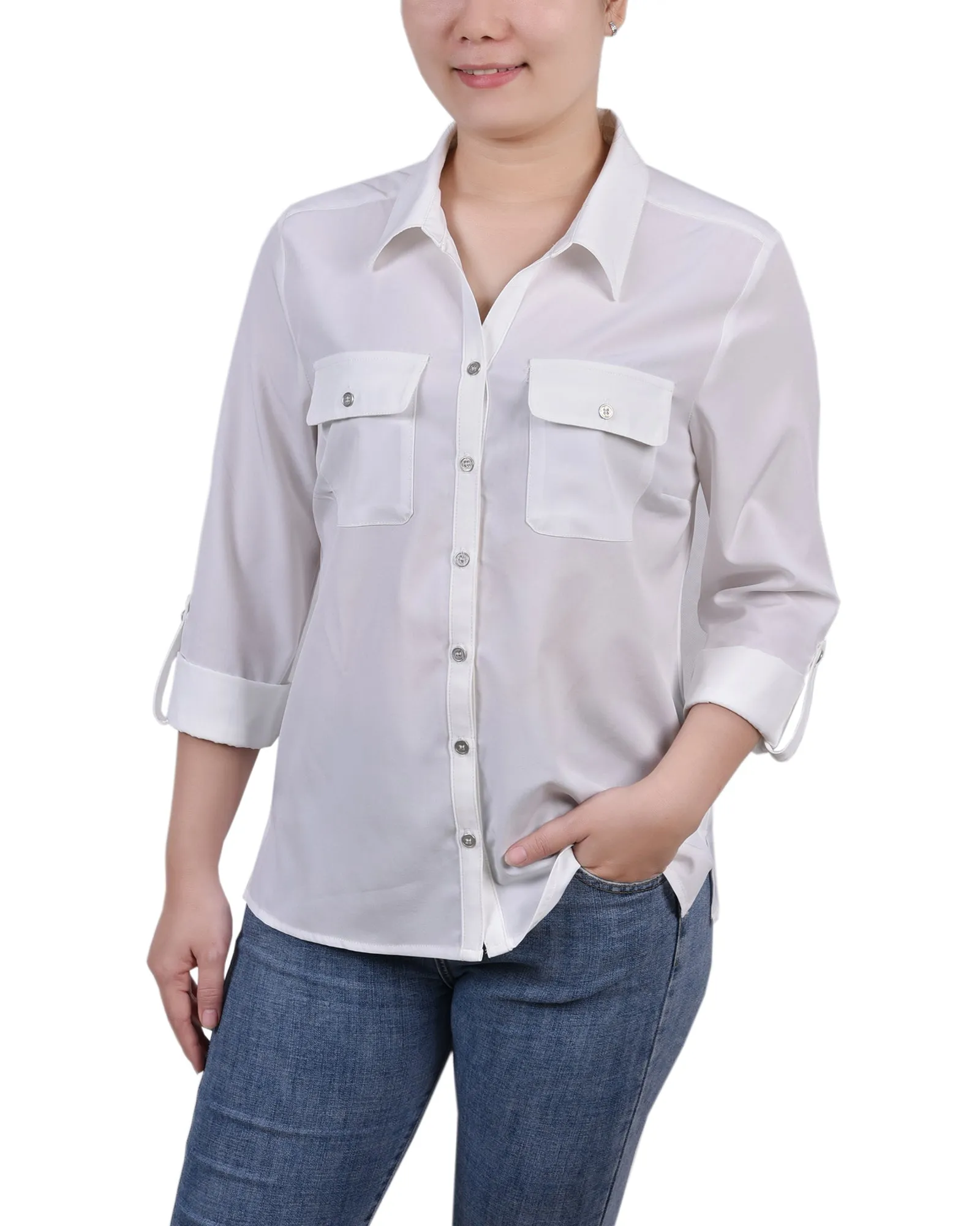 Blouse à encolure roulée 3/4 avec poches