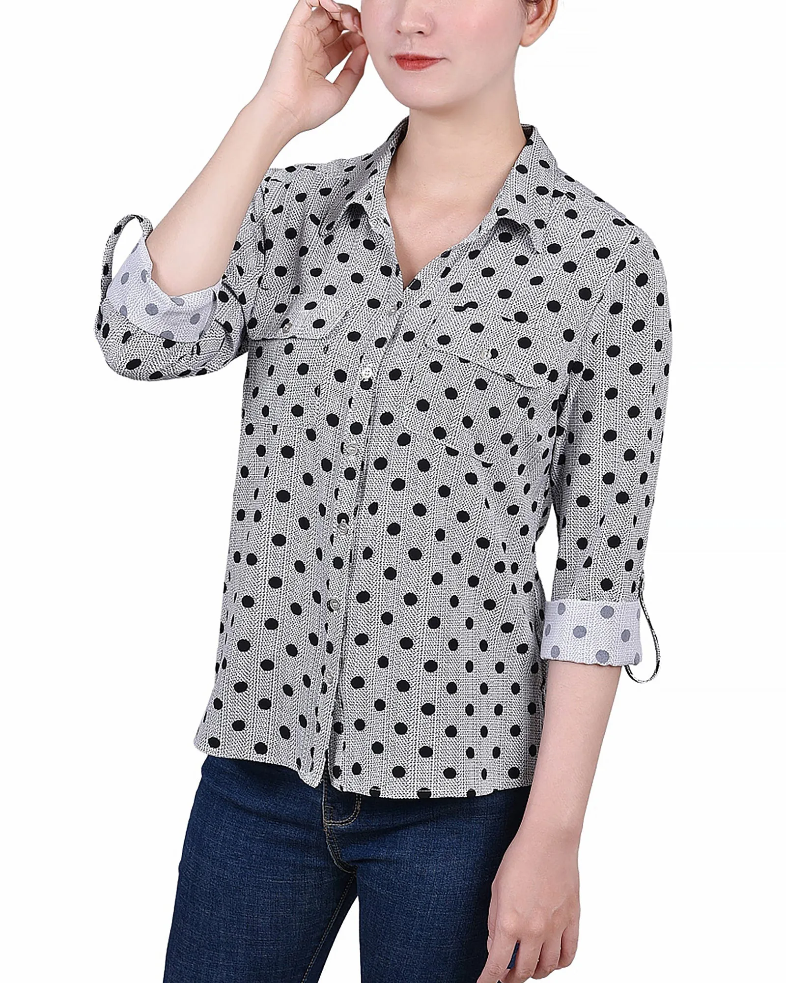 Blouse à encolure roulée 3/4 avec poches