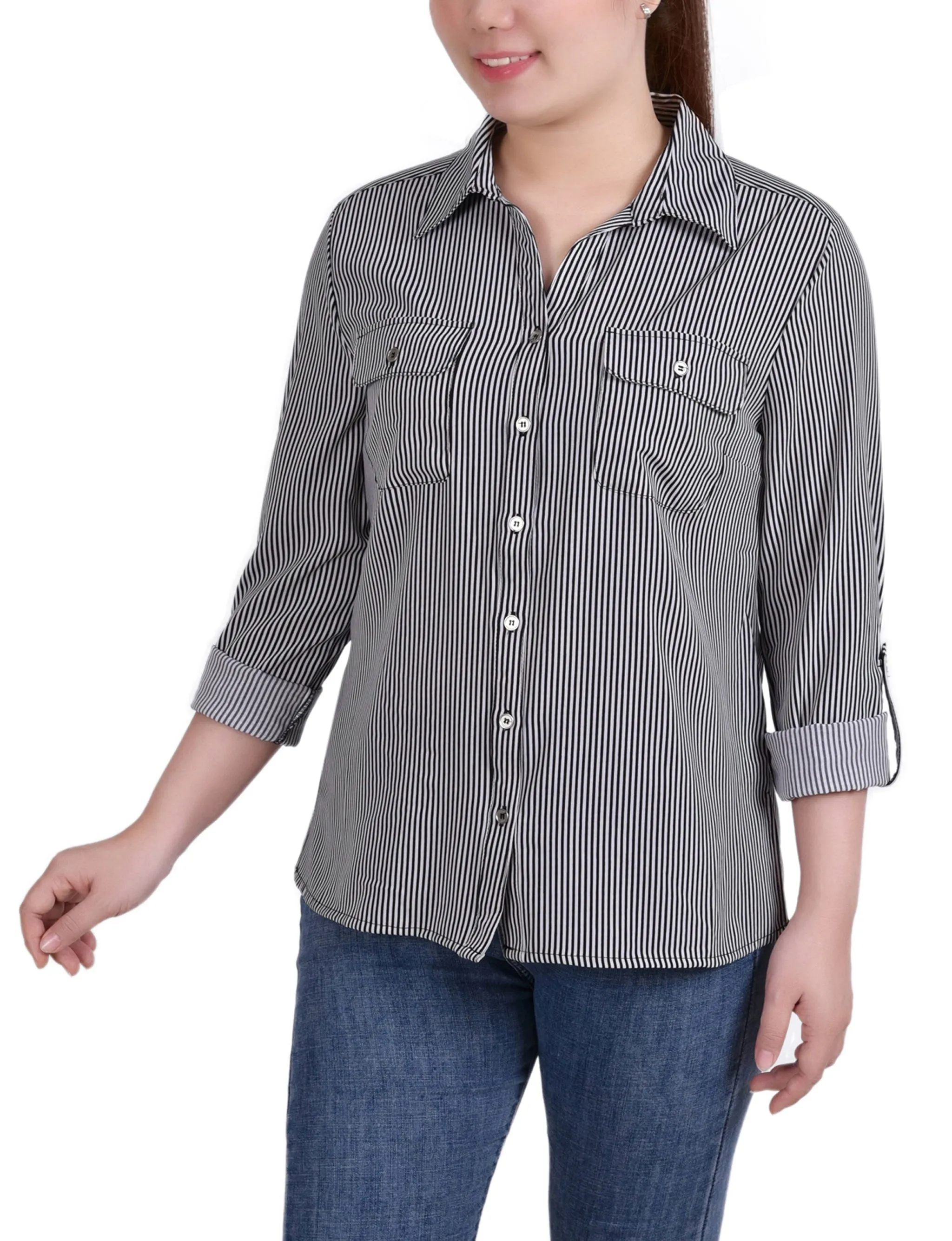 Blouse à encolure roulée 3/4 avec poches