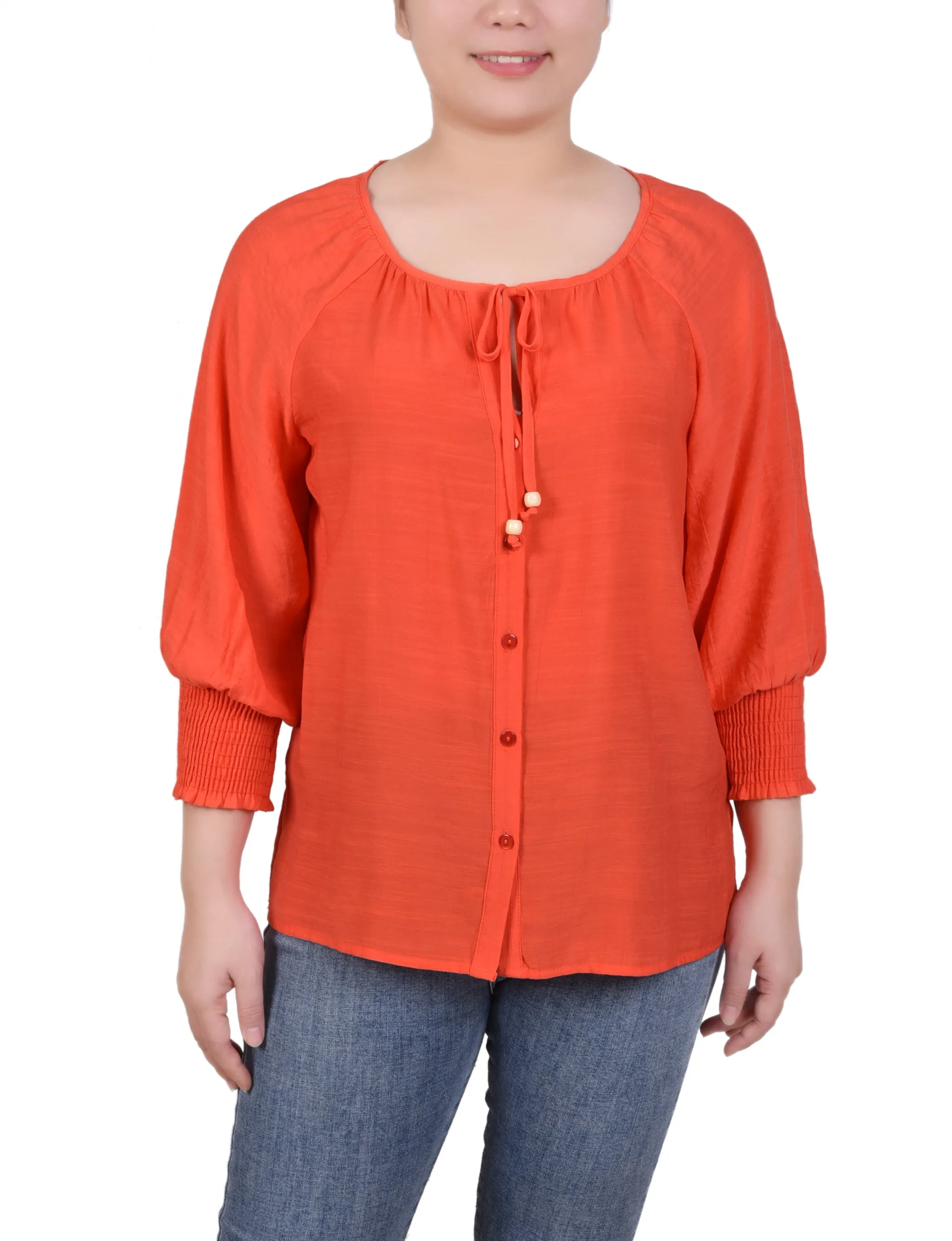 Blouse à boutonnage devant avec manches 3/4