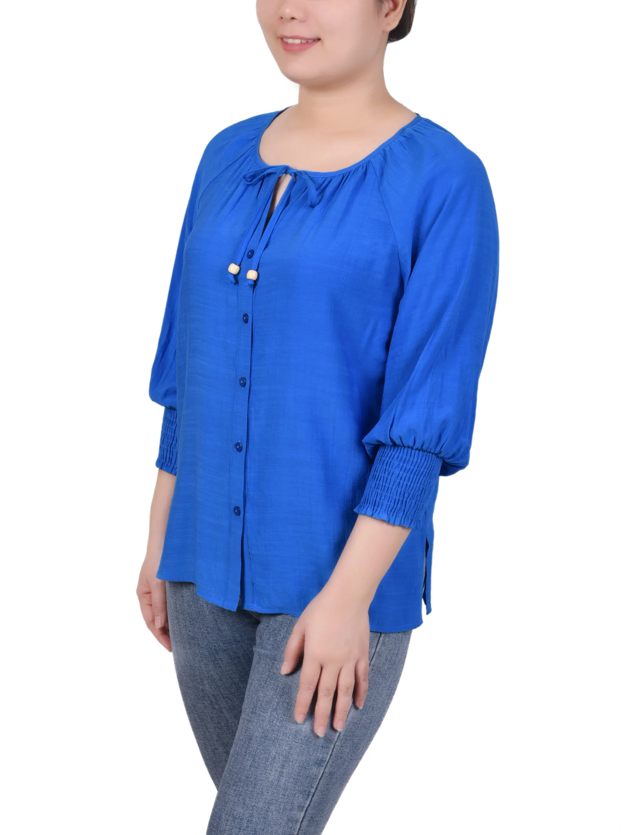 Blouse à boutonnage devant avec manches 3/4