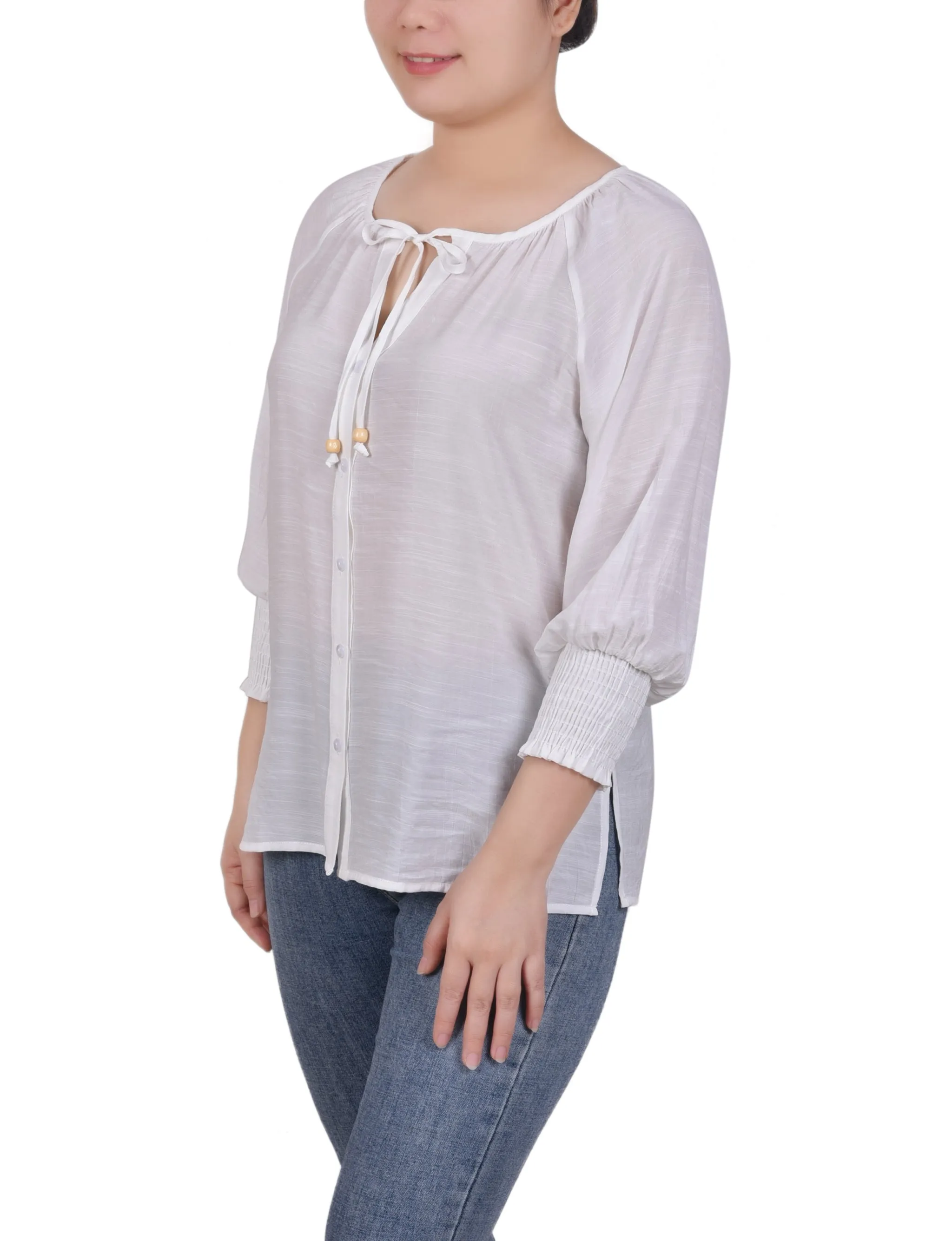 Blouse à boutonnage devant avec manches 3/4
