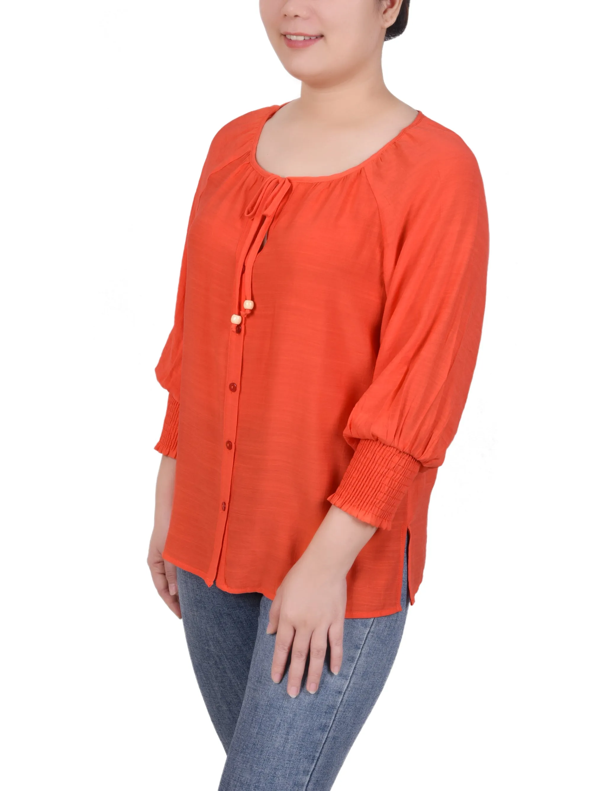Blouse à boutonnage devant avec manches 3/4