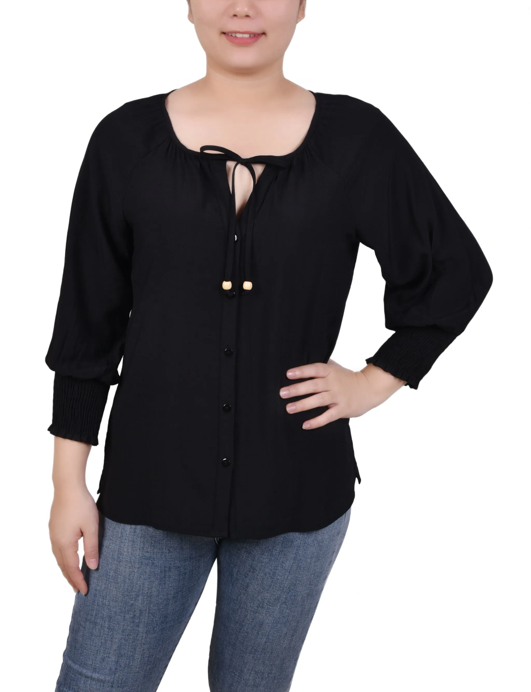 Blouse à boutonnage devant avec manches 3/4