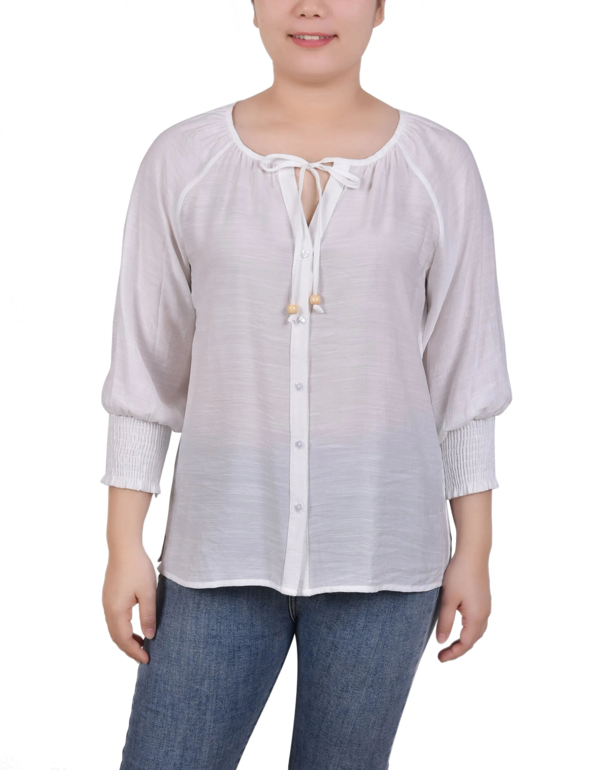 Blouse à boutonnage devant avec manches 3/4