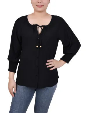 3/4 Sleeve Button Front Blouse