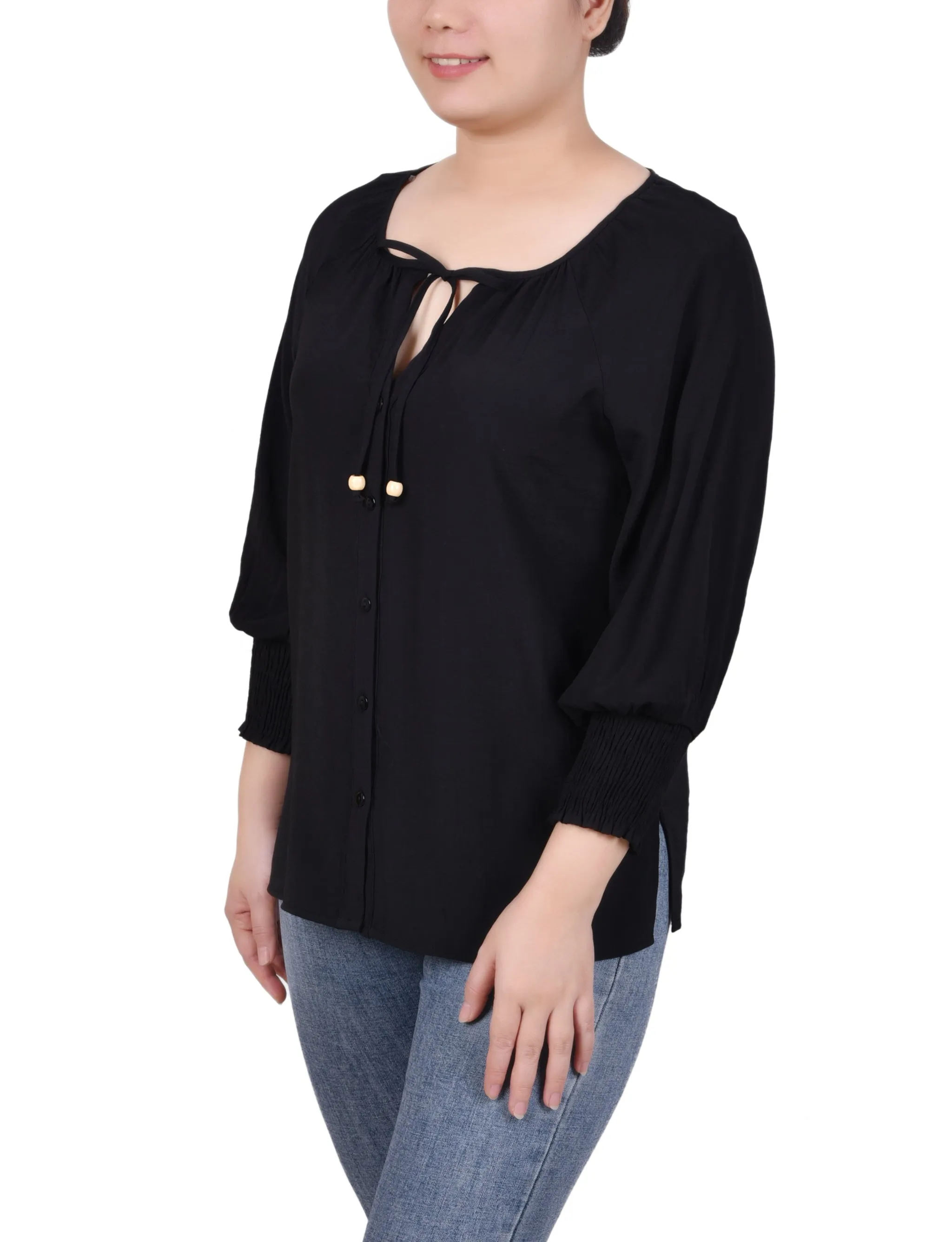 Blouse à boutonnage devant avec manches 3/4