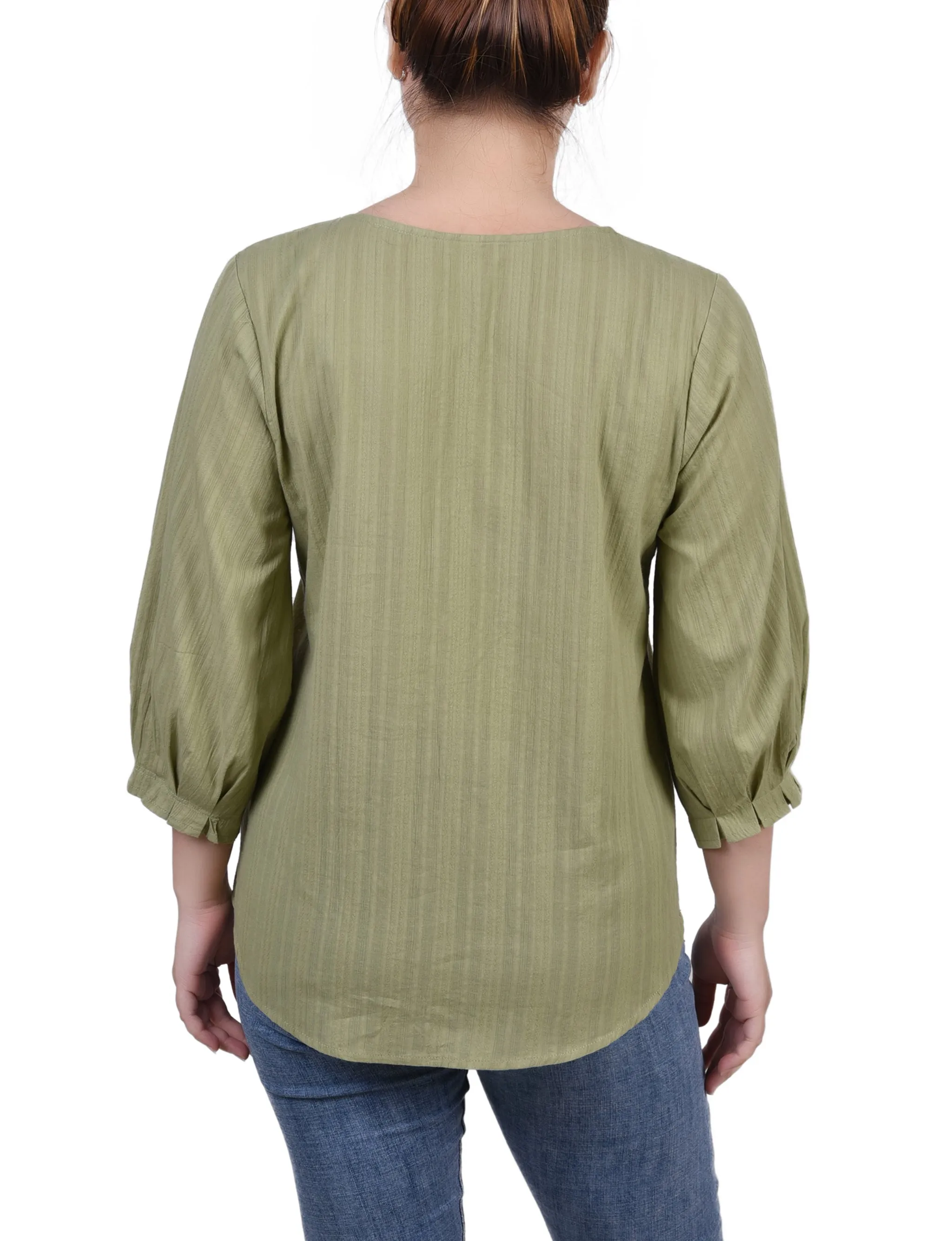 Blouse en jacquard à empiècement boutonné et manches 3/4