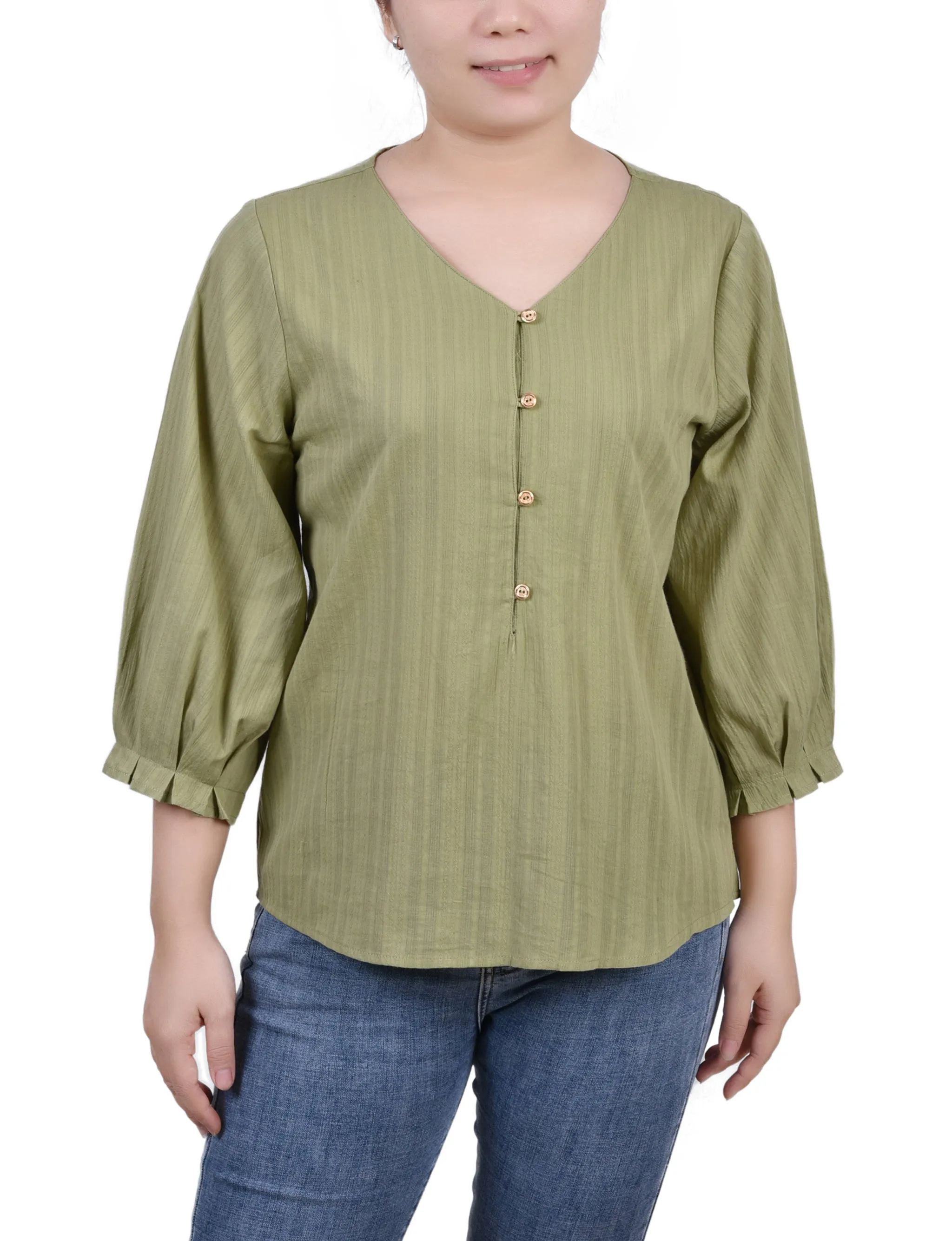Blouse en jacquard à empiècement boutonné et manches 3/4