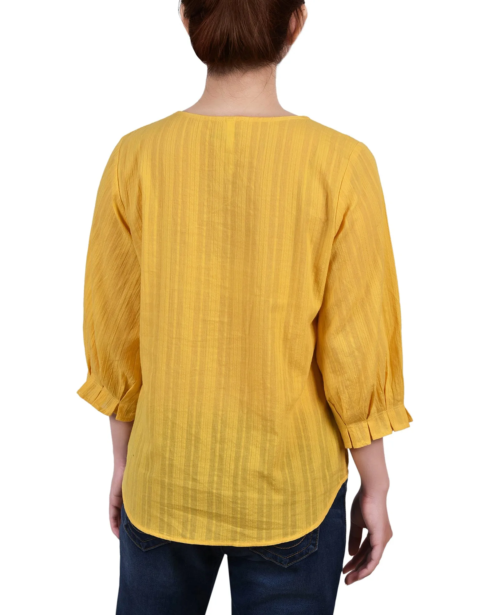 Blouse en jacquard à empiècement boutonné et manches 3/4