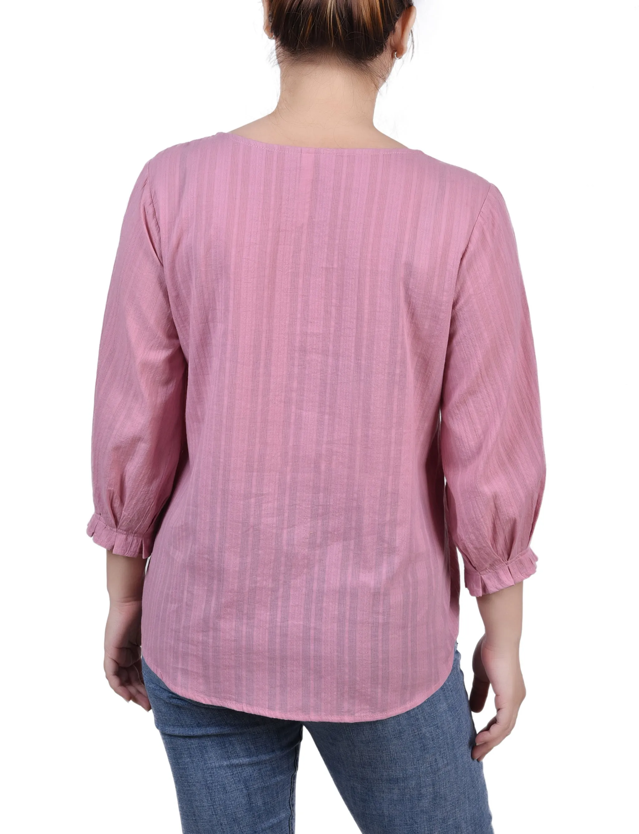 Blouse en jacquard à empiècement boutonné et manches 3/4