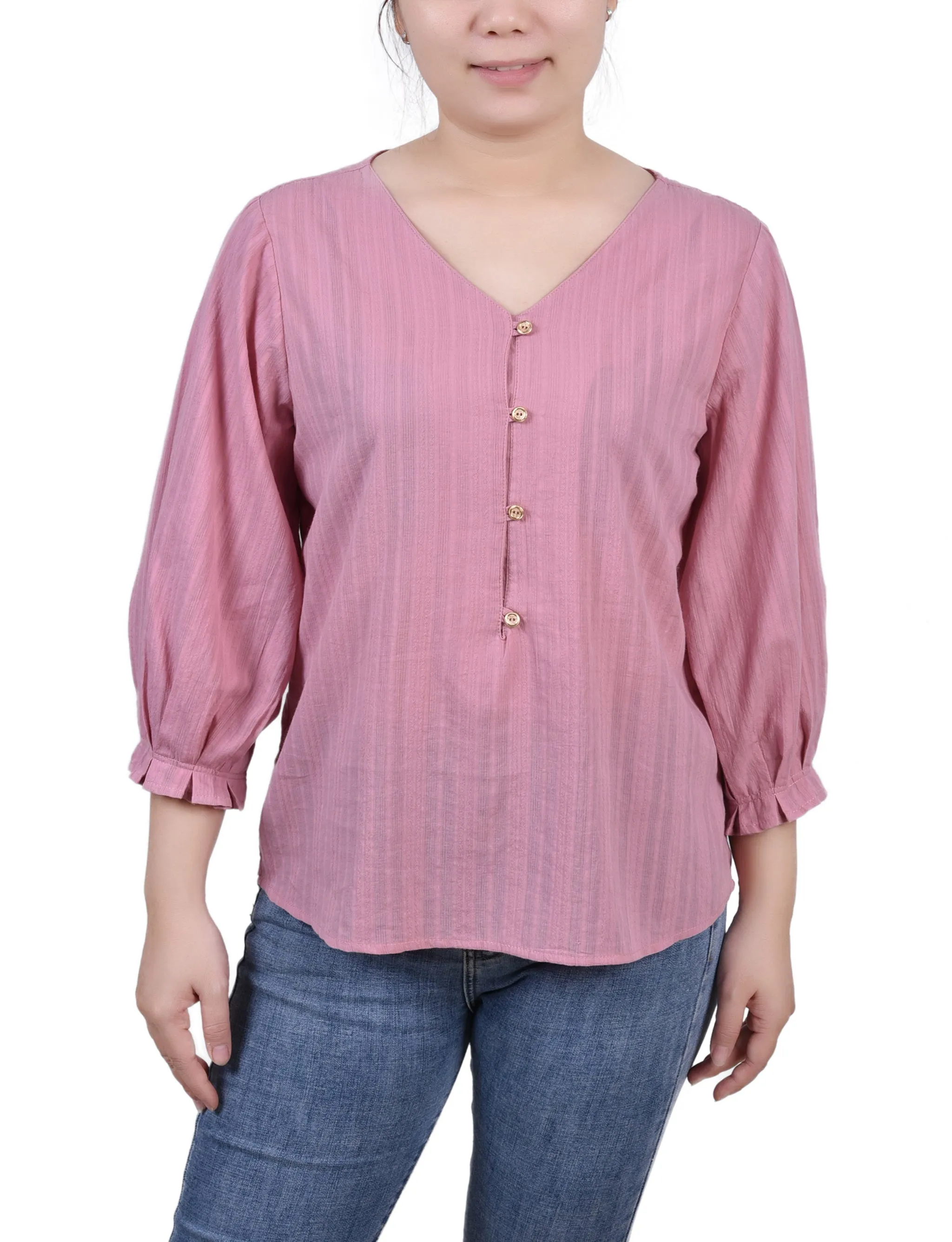 Blouse en jacquard à empiècement boutonné et manches 3/4