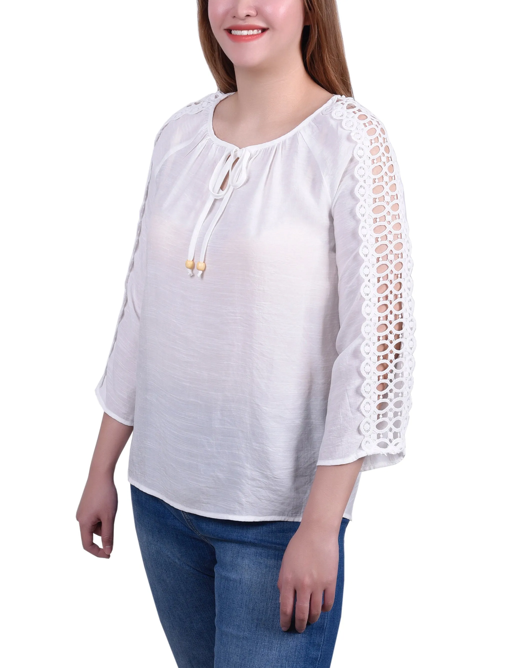 Blouse à détails crochetés avec manches 3/4