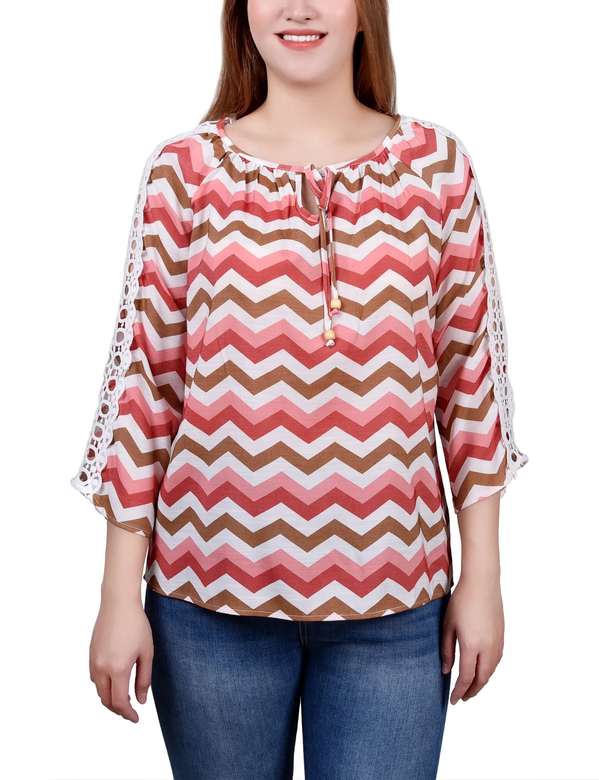Blouse à détails crochetés avec manches 3/4