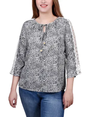 3/4 Sleeve Crochet Detail Blouse