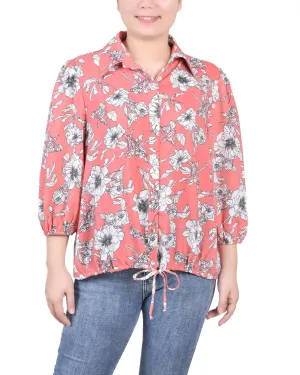 3/4 Sleeve Drawstring Blouse