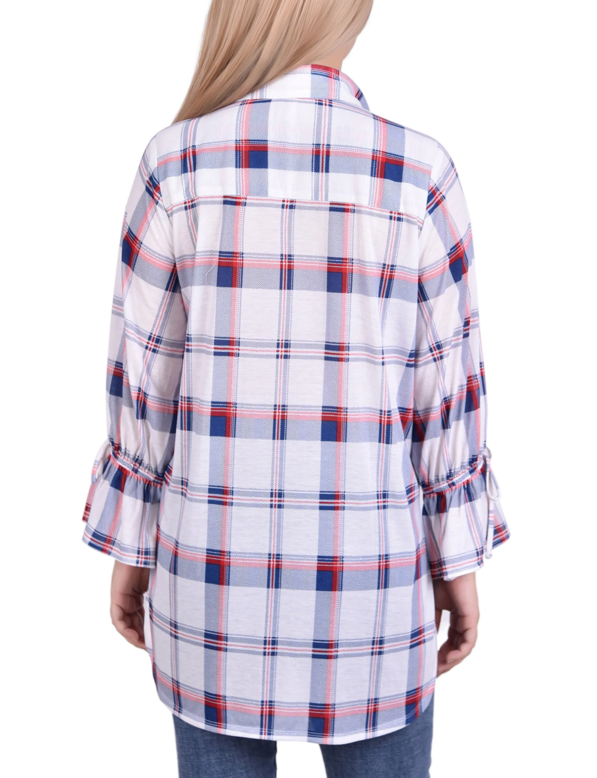 Blouse en jersey à carreaux avec manches 3/4 et ourlet asymétrique