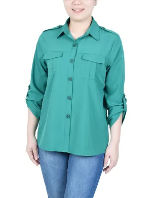 3/4 Sleeve Roll Tab Blouse
